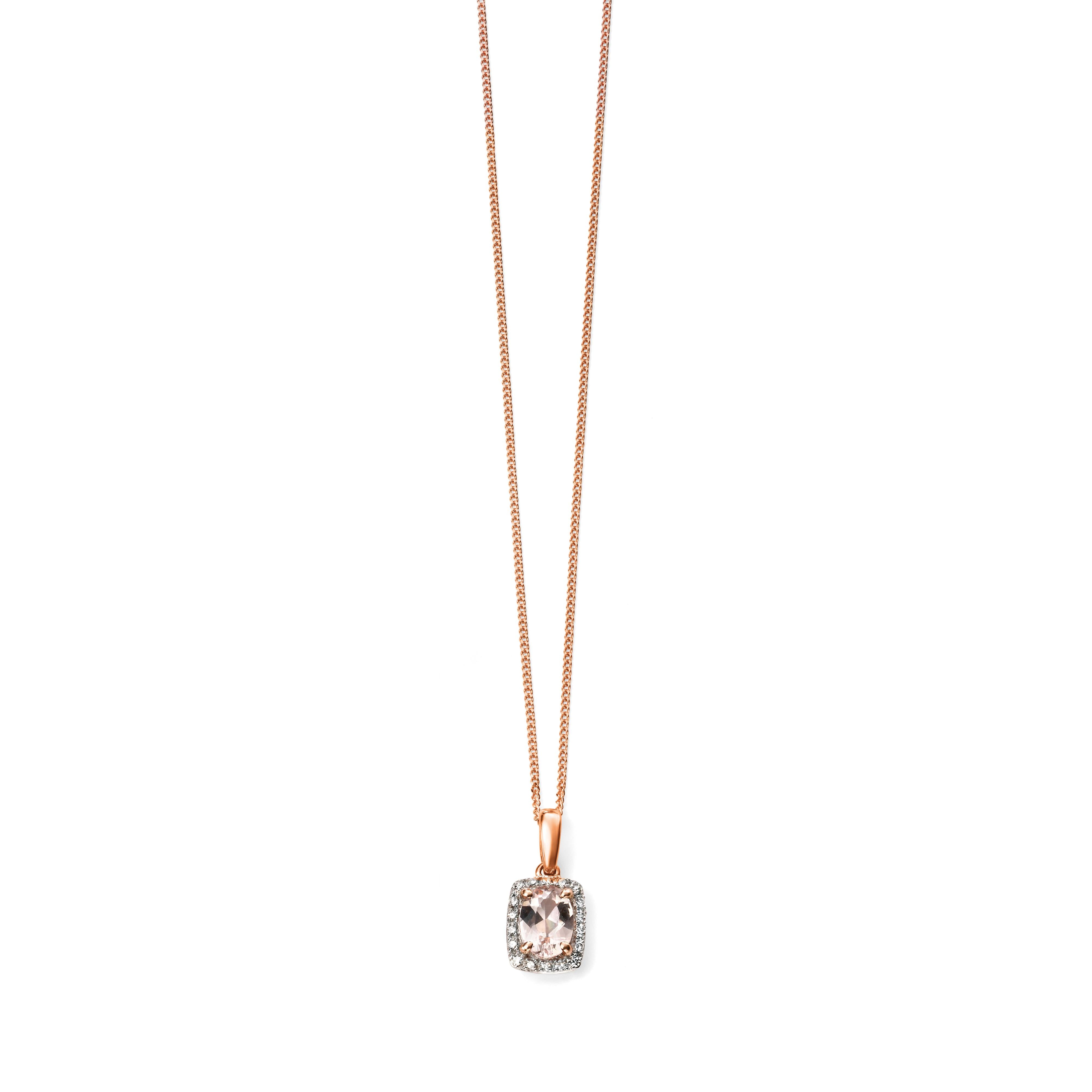9ct Rose Gold Pink Morganite & Diamond Halo Cluster Pendant