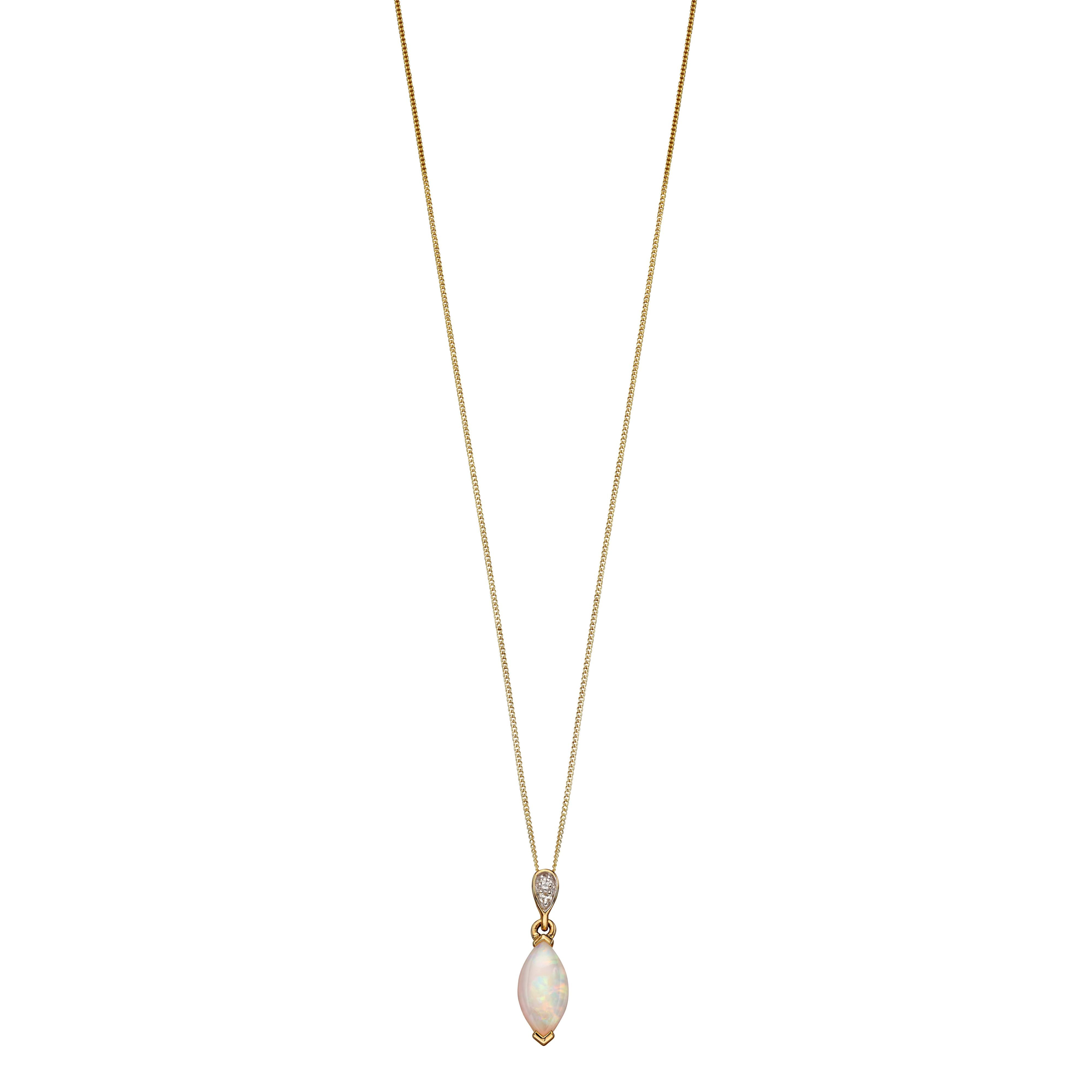 9ct Yellow Gold Marquise Cut Opal & Diamond Drop Pendant