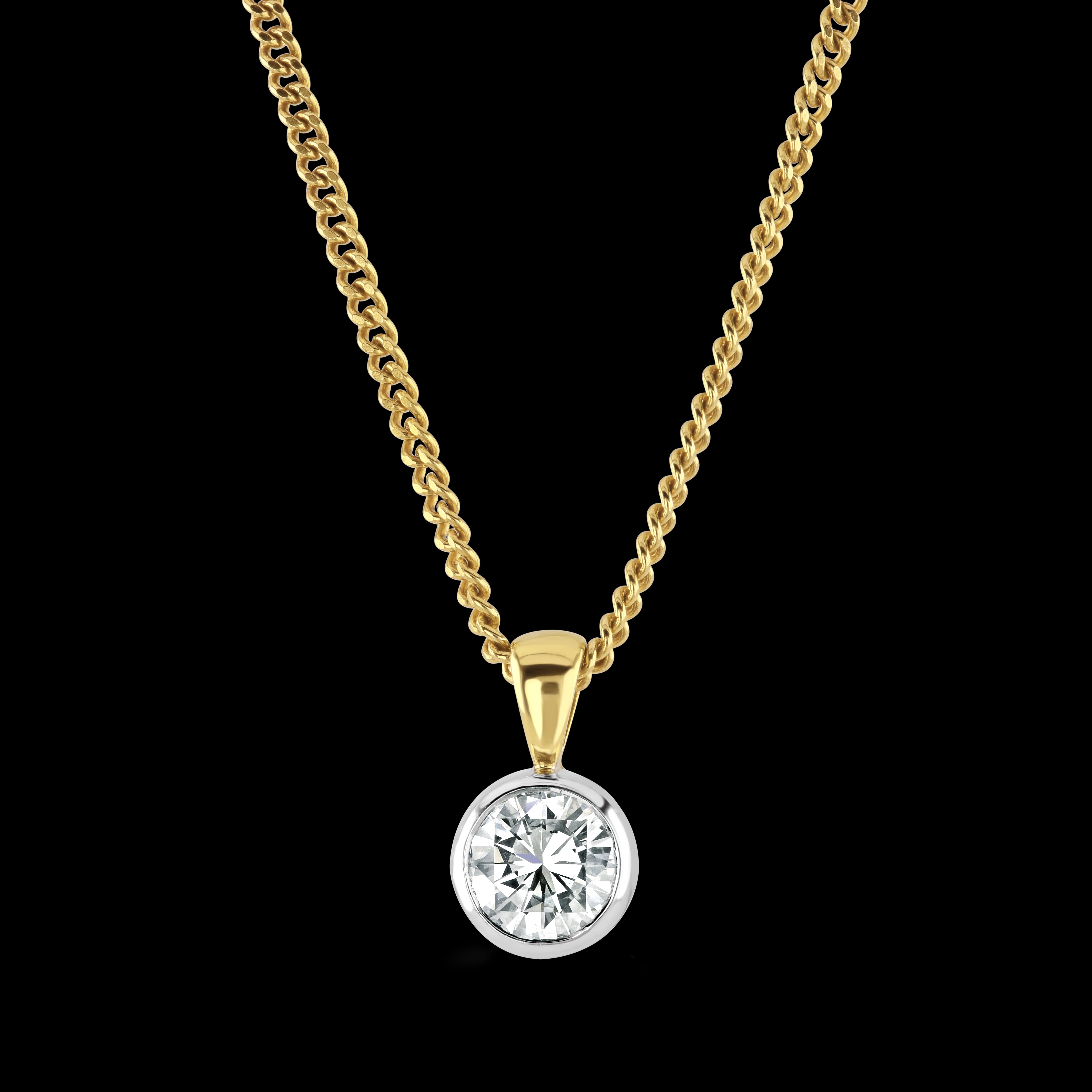 18ct Yellow Gold Rubover Set 0.71ct Round Brilliant Cut Diamond Pendant