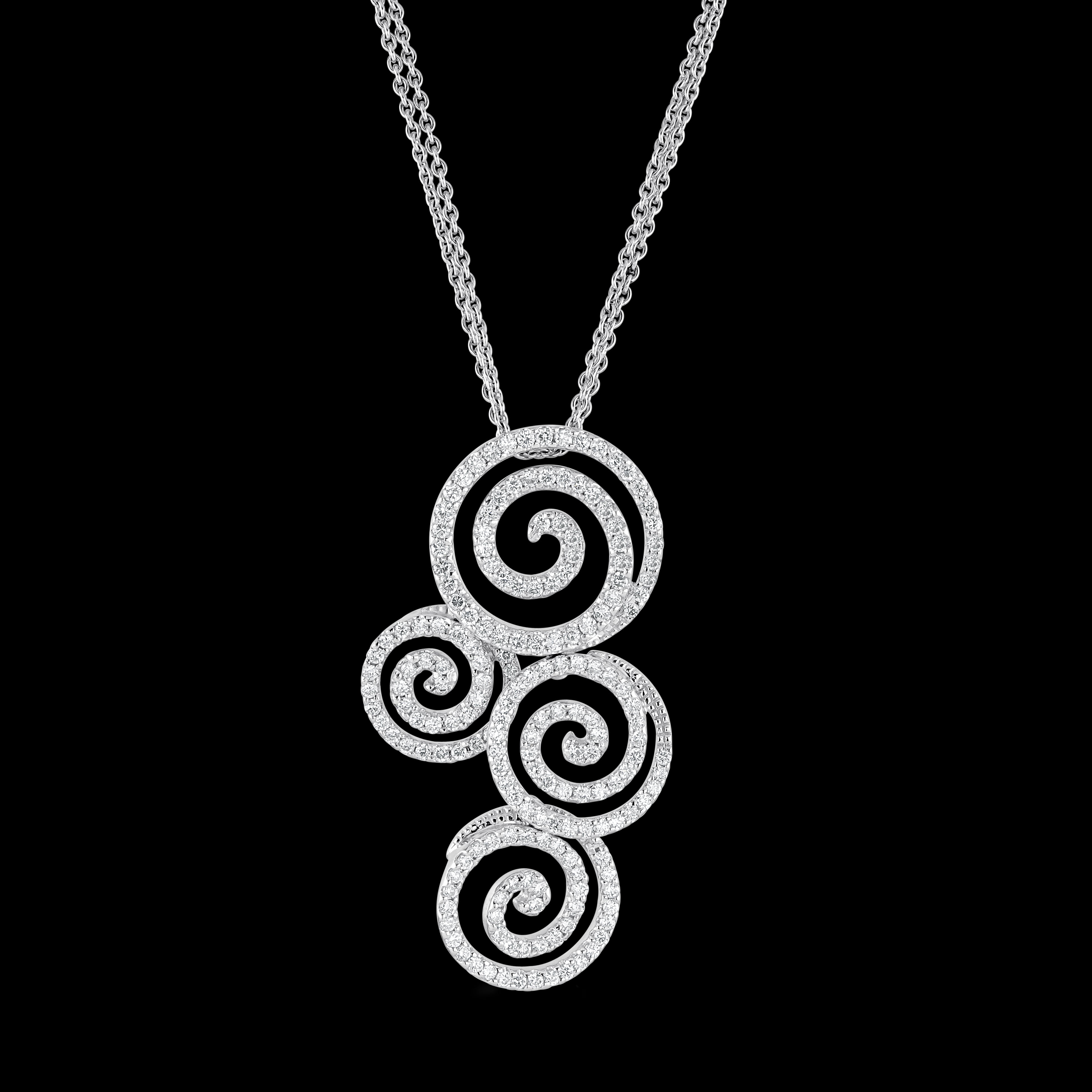 18ct White Gold Round Brilliant Cut Diamond Swirl Pendant & Chain