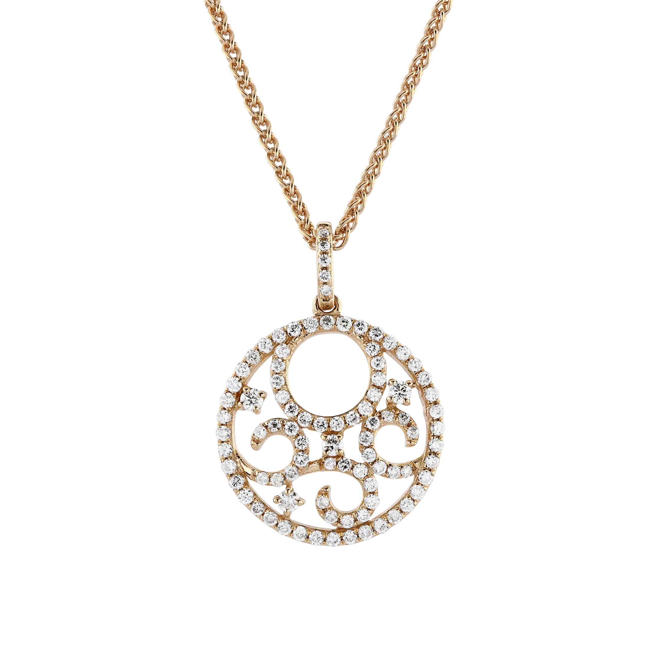 18ct Rose Gold Diamond Set Circle Swirl Pendant