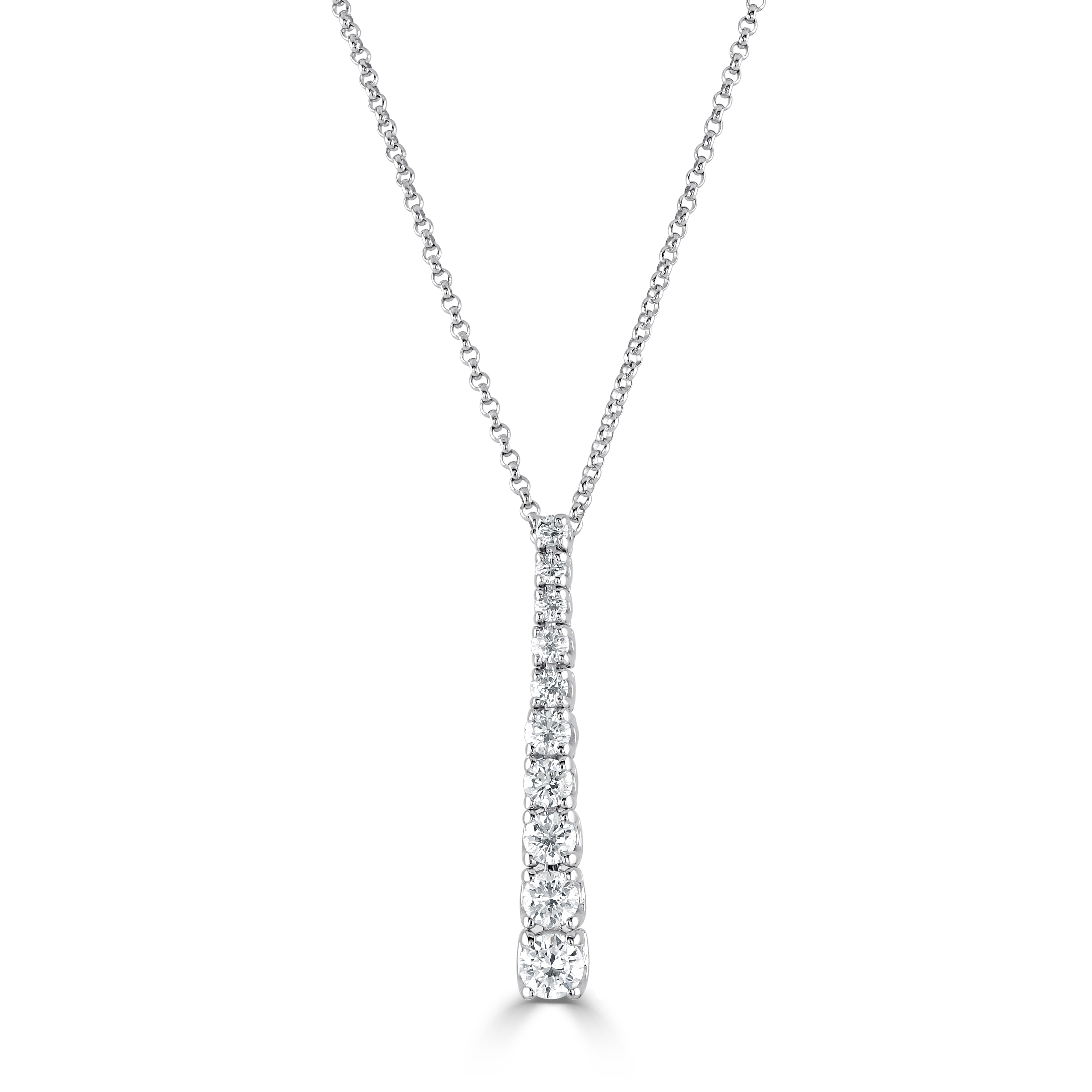 18ct White Gold Graduated Round Brilliant Cut Drop Pendant & Chain