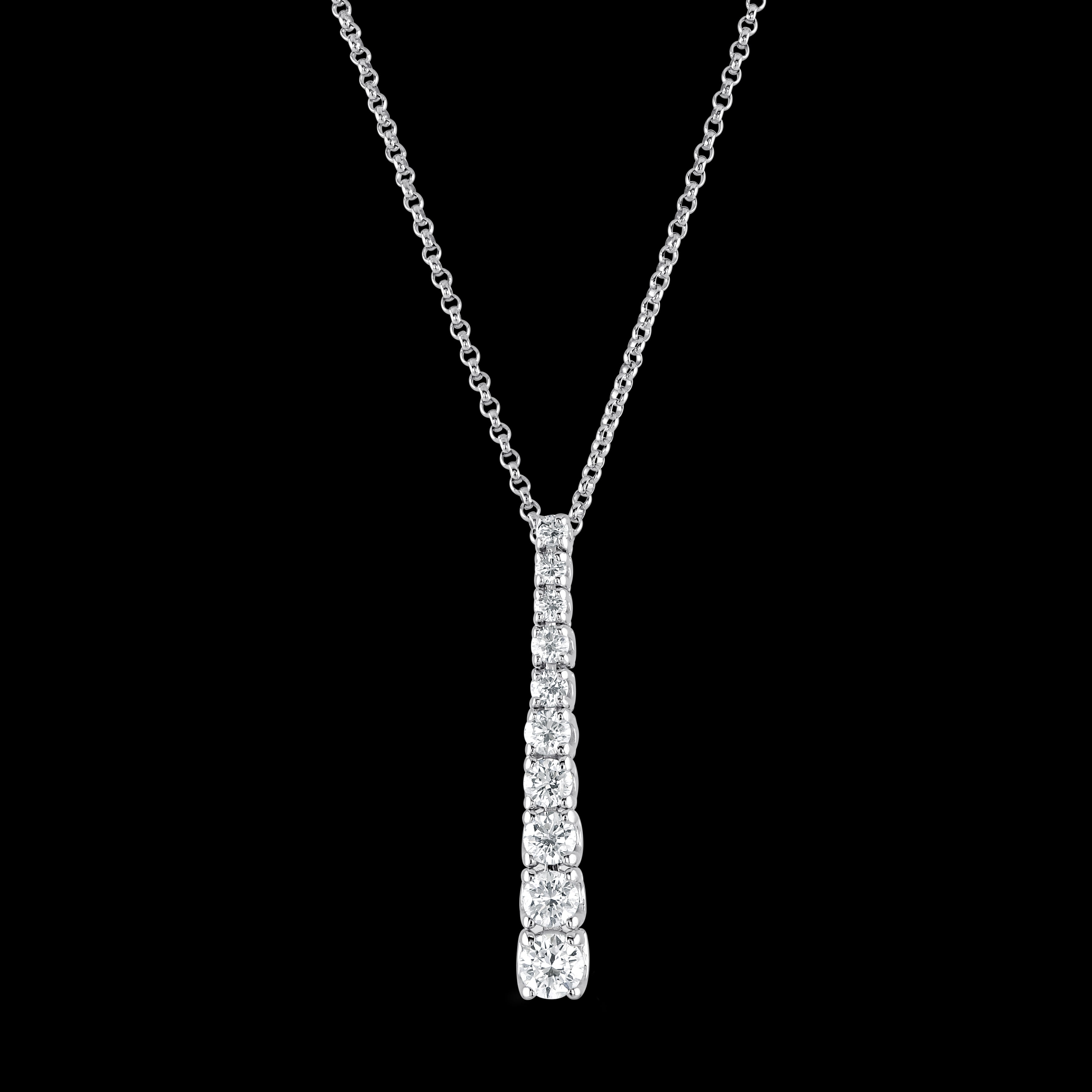 18ct White Gold Graduated Round Brilliant Cut Drop Pendant & Chain