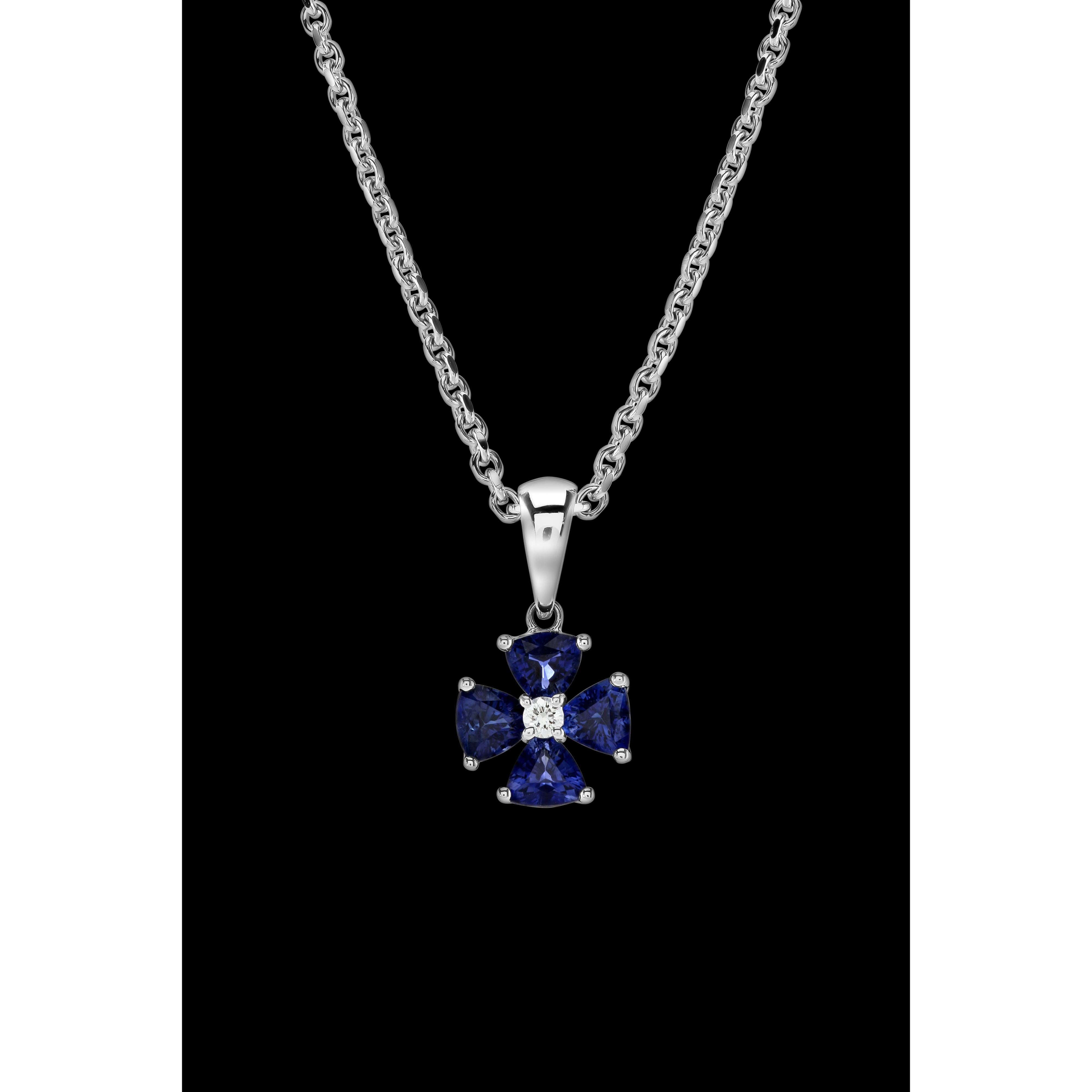 18ct White Gold Sapphire & Diamond Pendant & Chain