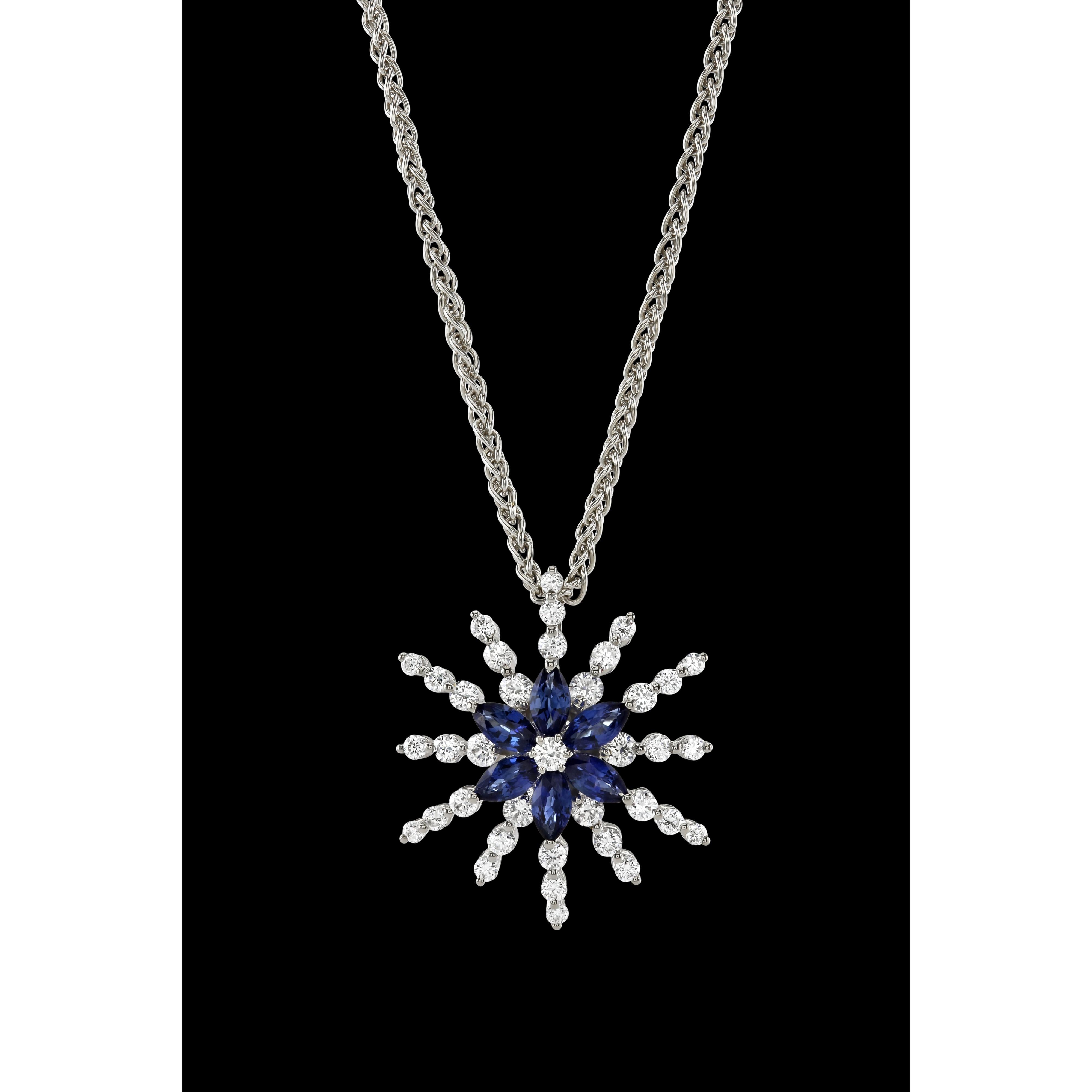18ct White Gold Sapphire & Diamond Set Star Pendant & Chain