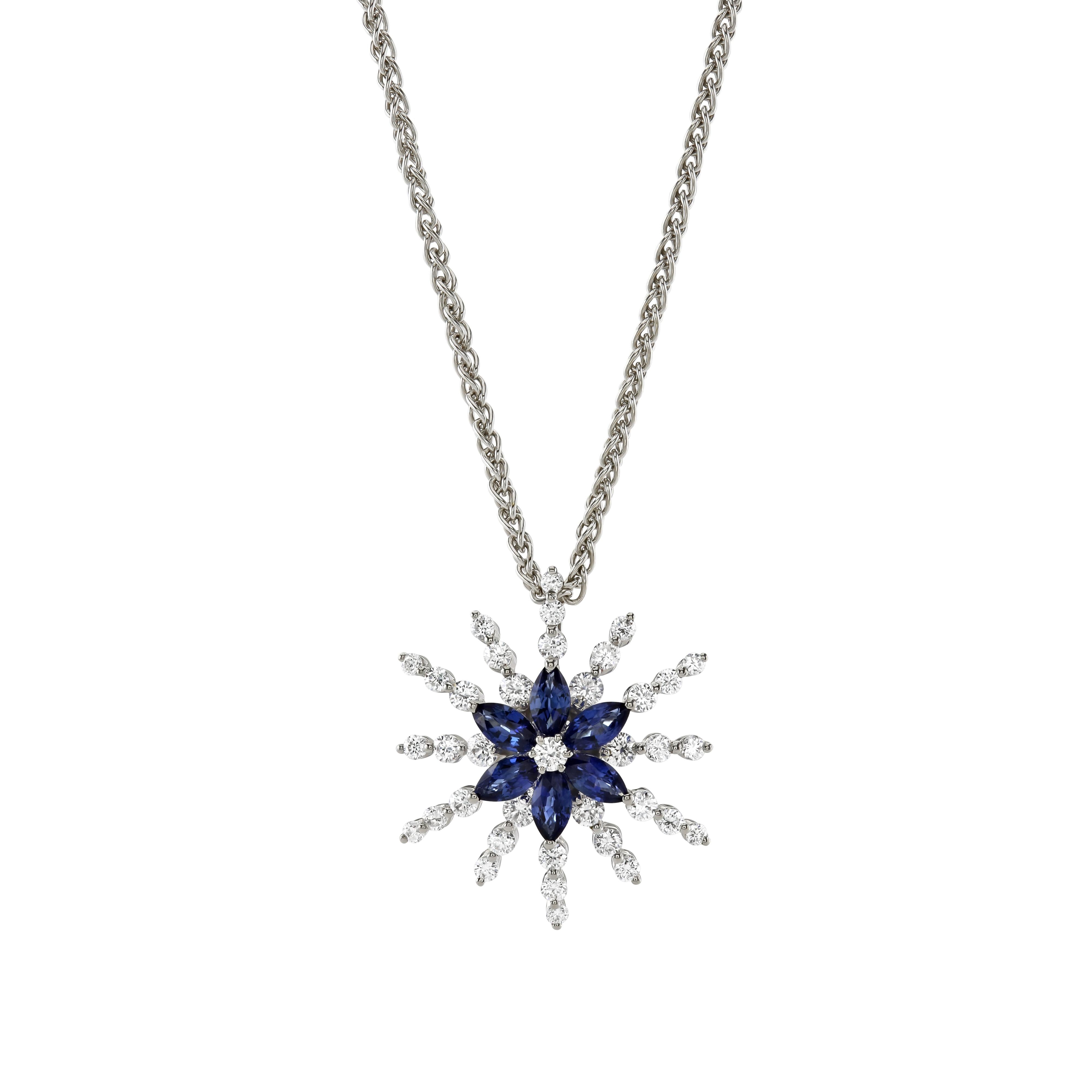 18ct White Gold Sapphire & Diamond Set Star Pendant & Chain