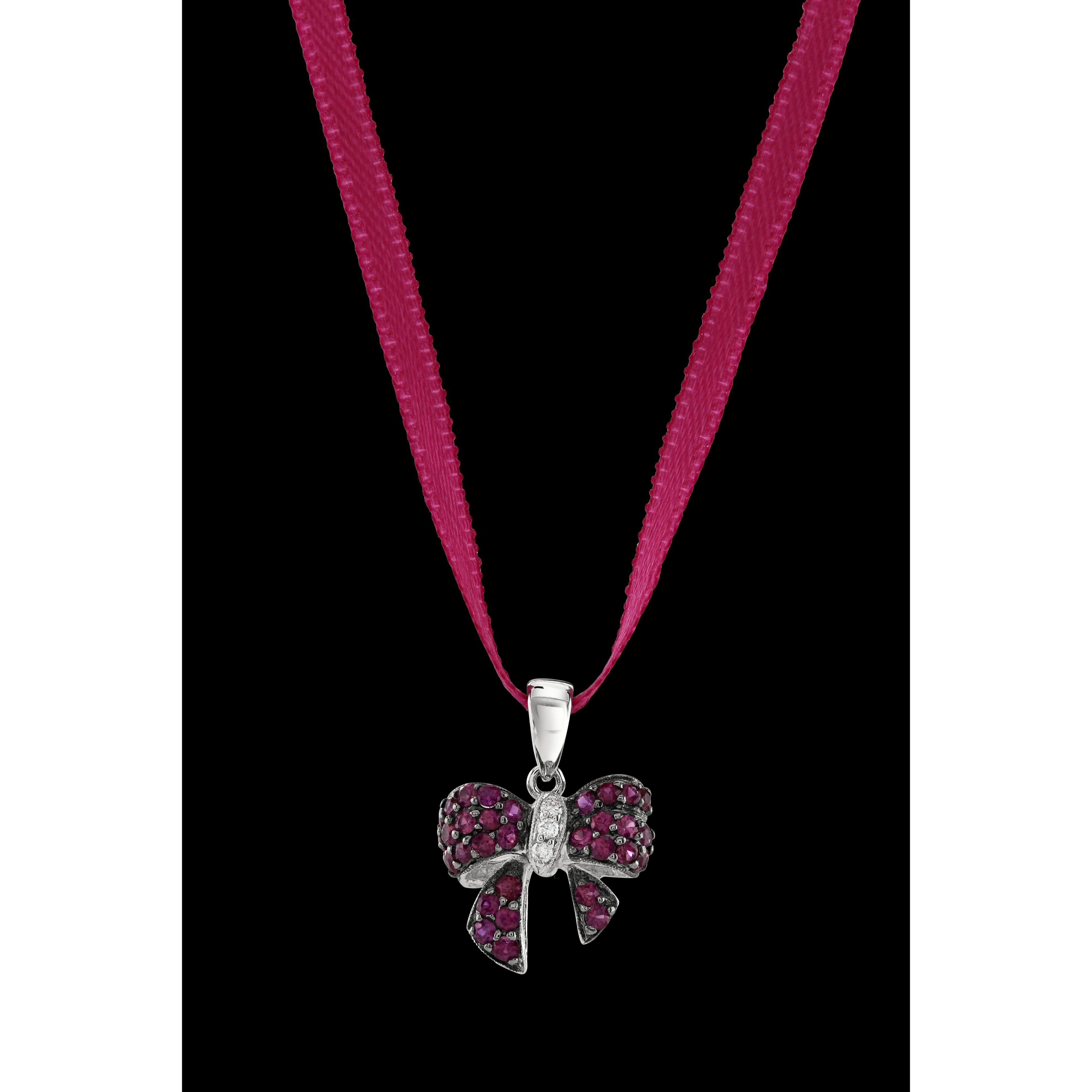 18ct White Gold Ruby & Diamond Set Bow Pendant