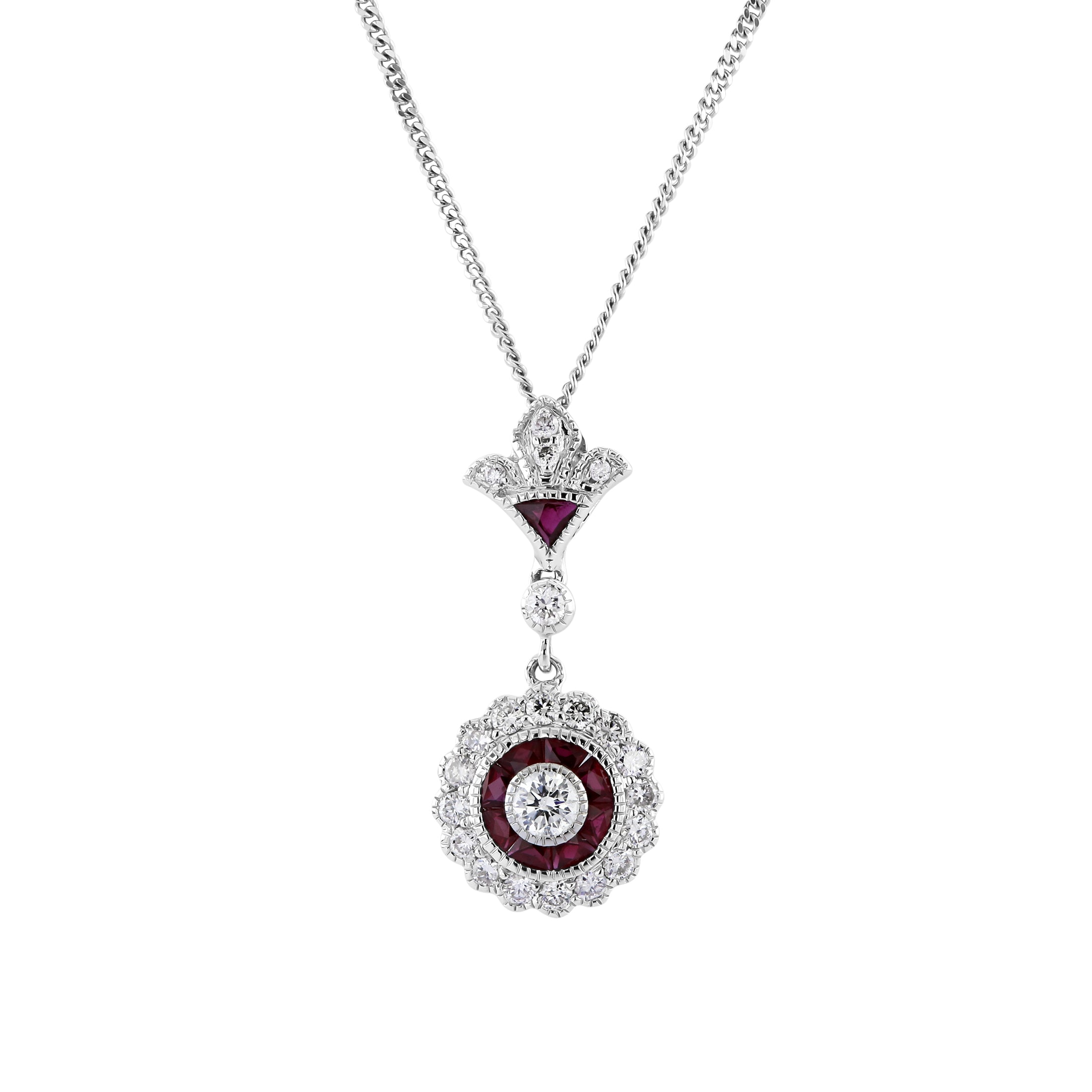 18ct White Gold Ruby & Diamond Set Pendant