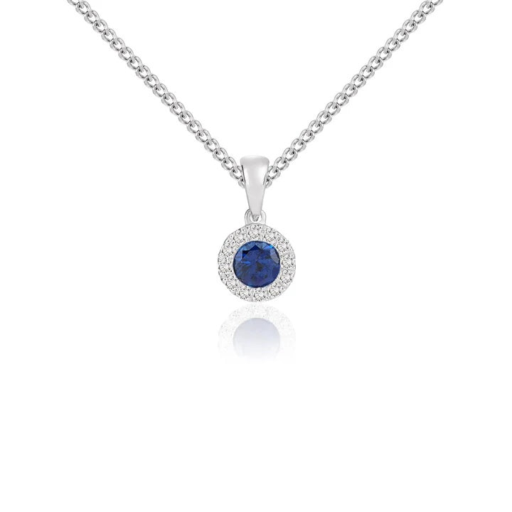 18ct White Gold Round Sapphire & Diamond Cluster Pendant 4mm. PENDANT ONLY