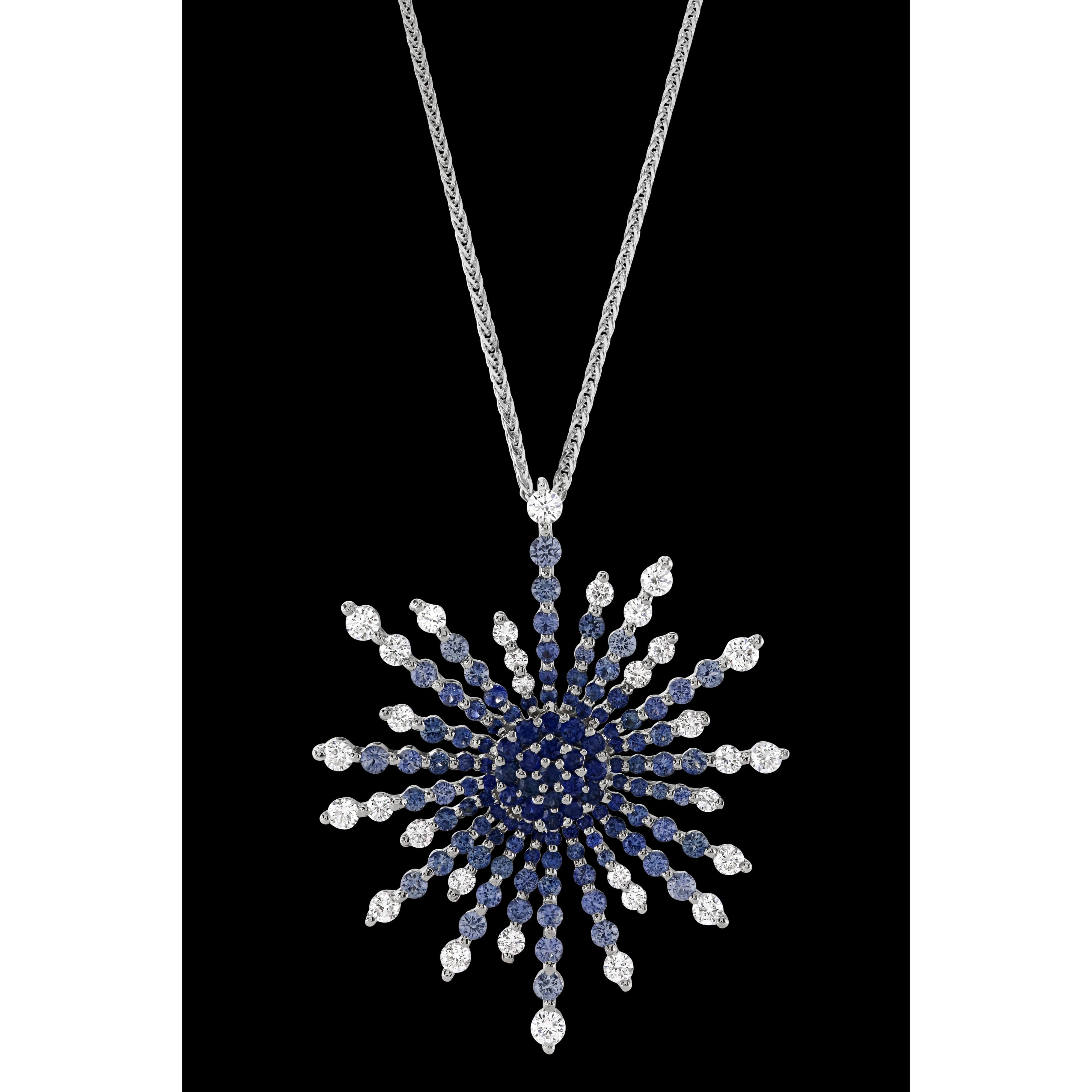 18ct White Gold Sapphire & Diamond Starburst Pendant