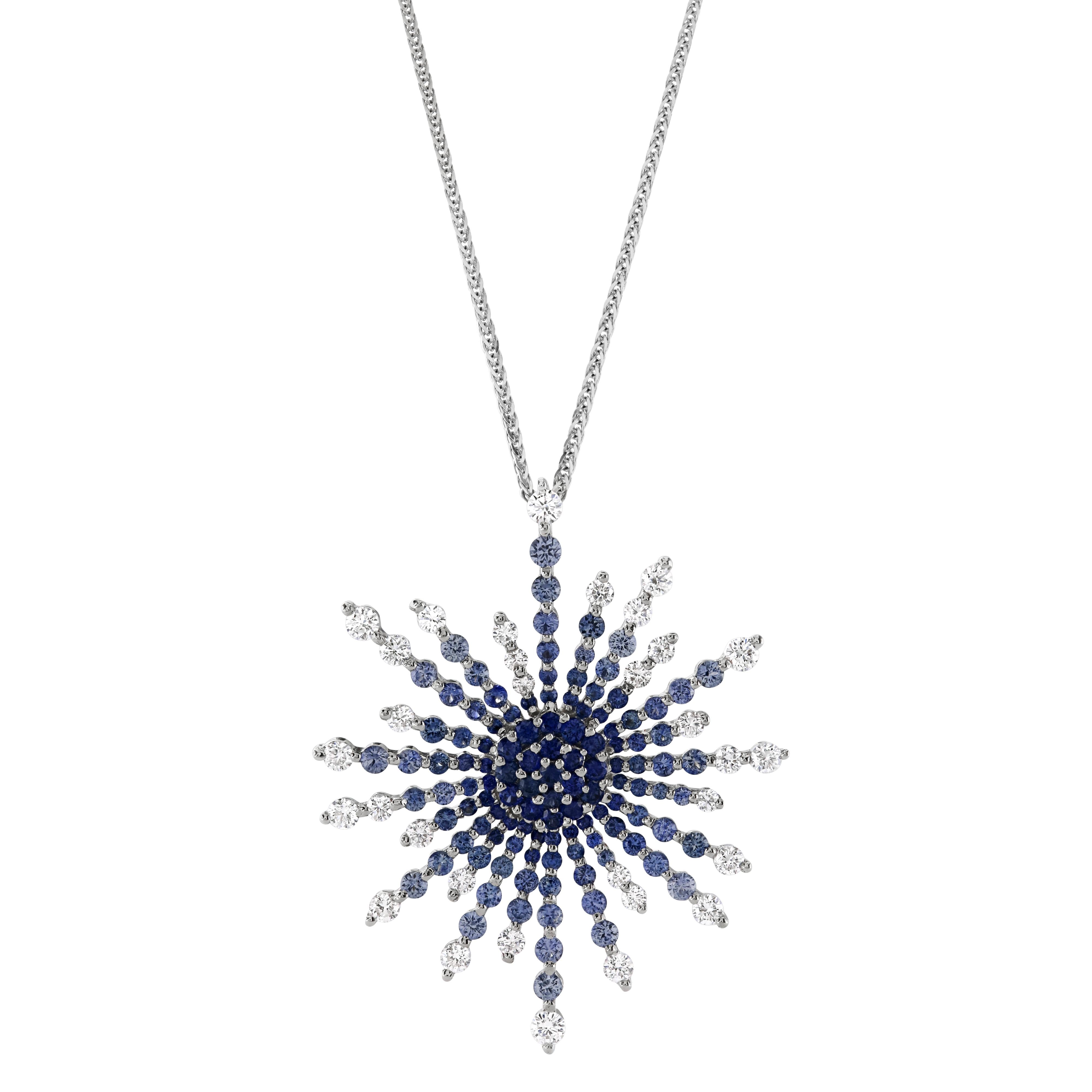 18ct White Gold Sapphire & Diamond Starburst Pendant