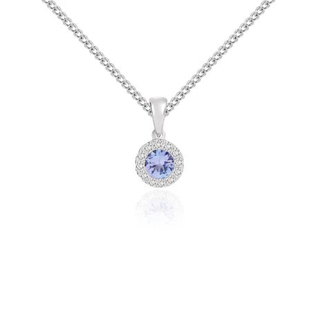 18CT White Gold Round Tanzanite & Diamond Cluster Pendant 4mm. PENDANT ONLY