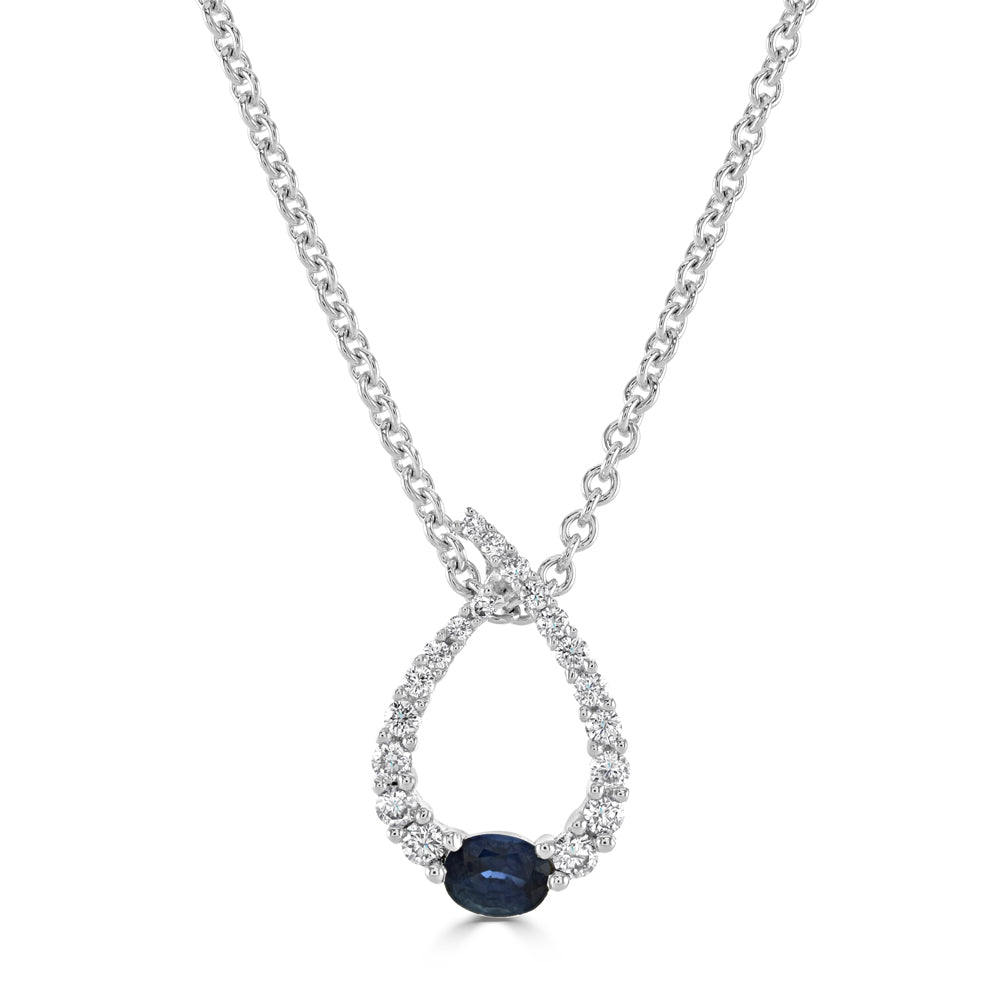 18ct White Gold Oval Cut Sapphire & Diamond Loop Pendant