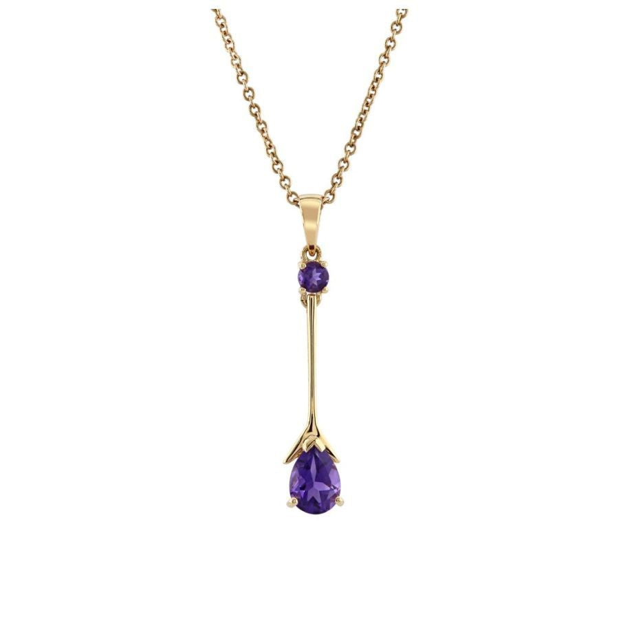 18ct Rose Gold Pear Cut & Round Cut Amethyst Drop Pendant & Chain