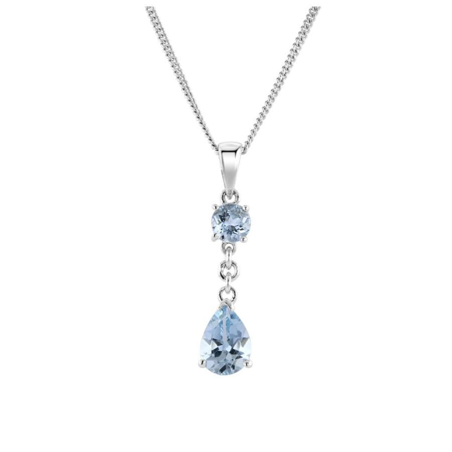 18ct White Gold Tear Drop and Round Aquamarine Pendant