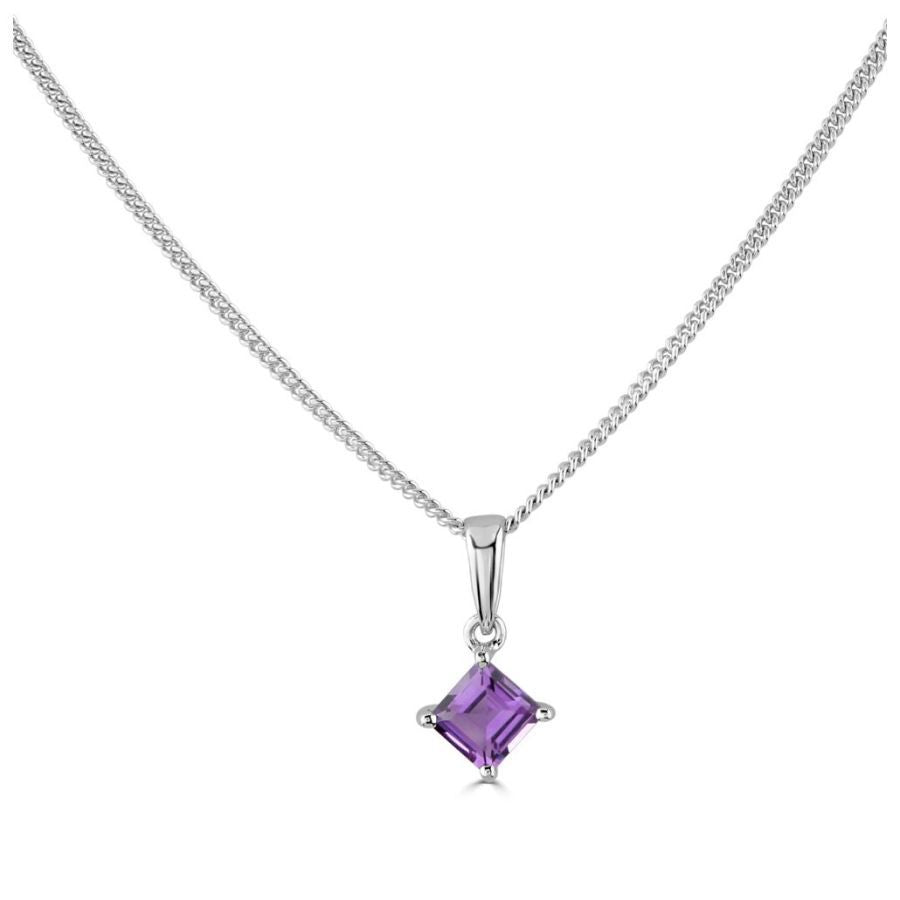 18ct White Gold Square Amethyst Claw Set Pendant