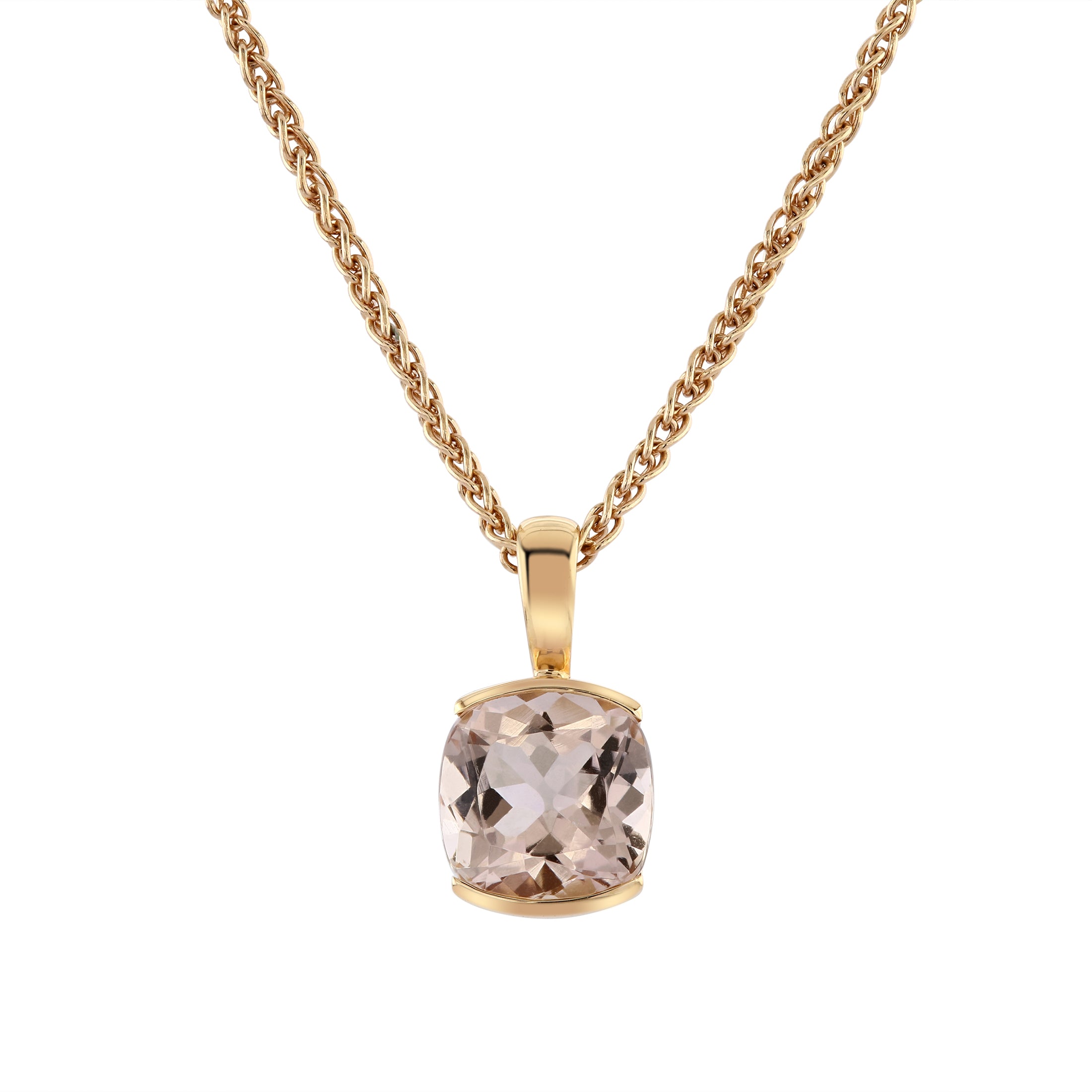 18ct Rose Gold Cushion Cut Moganite Pendant in a 1/2 Bezel Setting