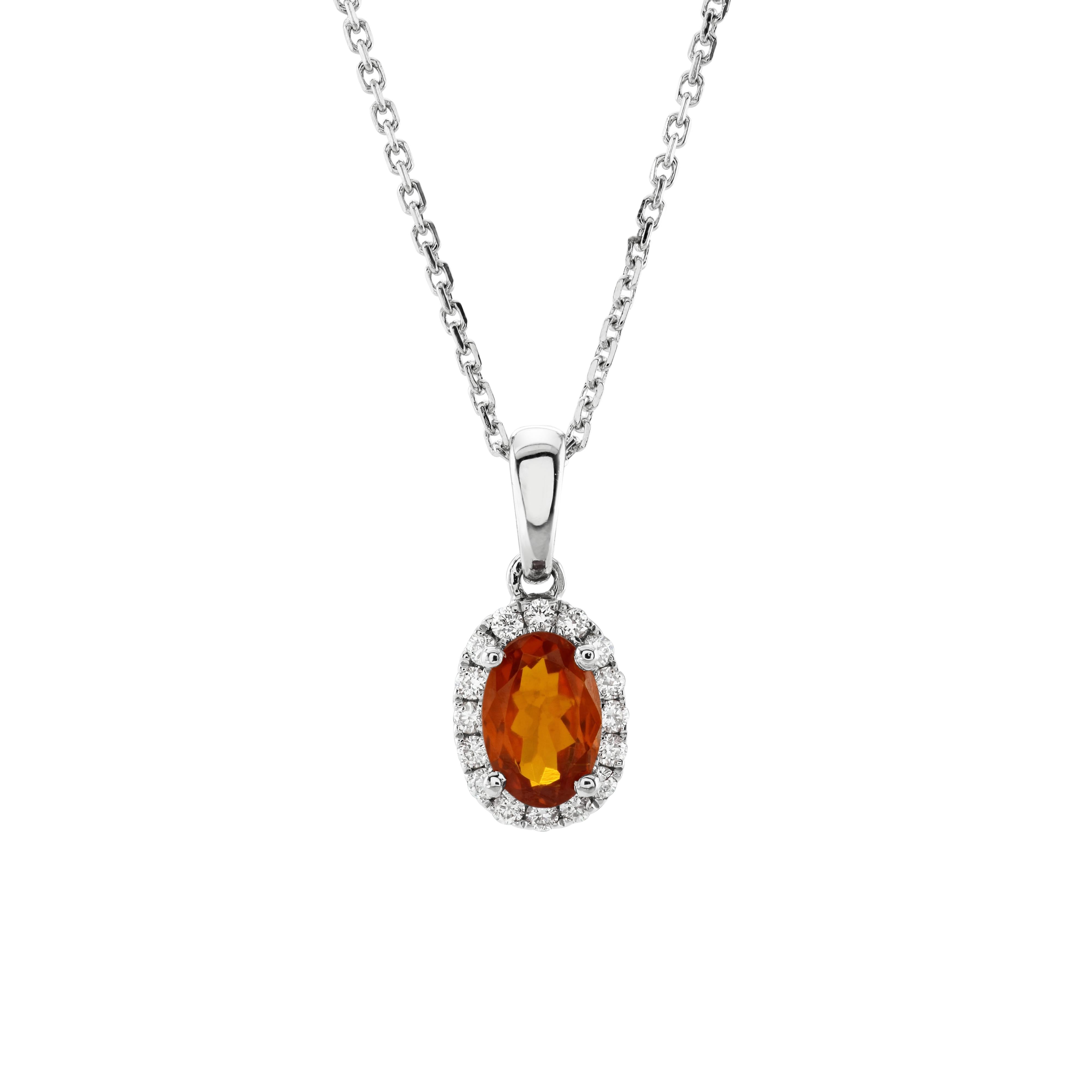 18ct White Gold Mandarin Garnet and Diamond Cluster Pendant