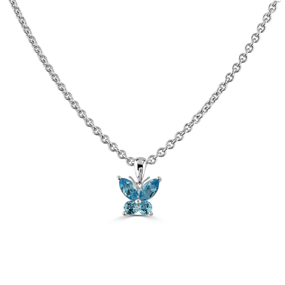 18ct White Gold Blue Topaz Butterfly Pendant
