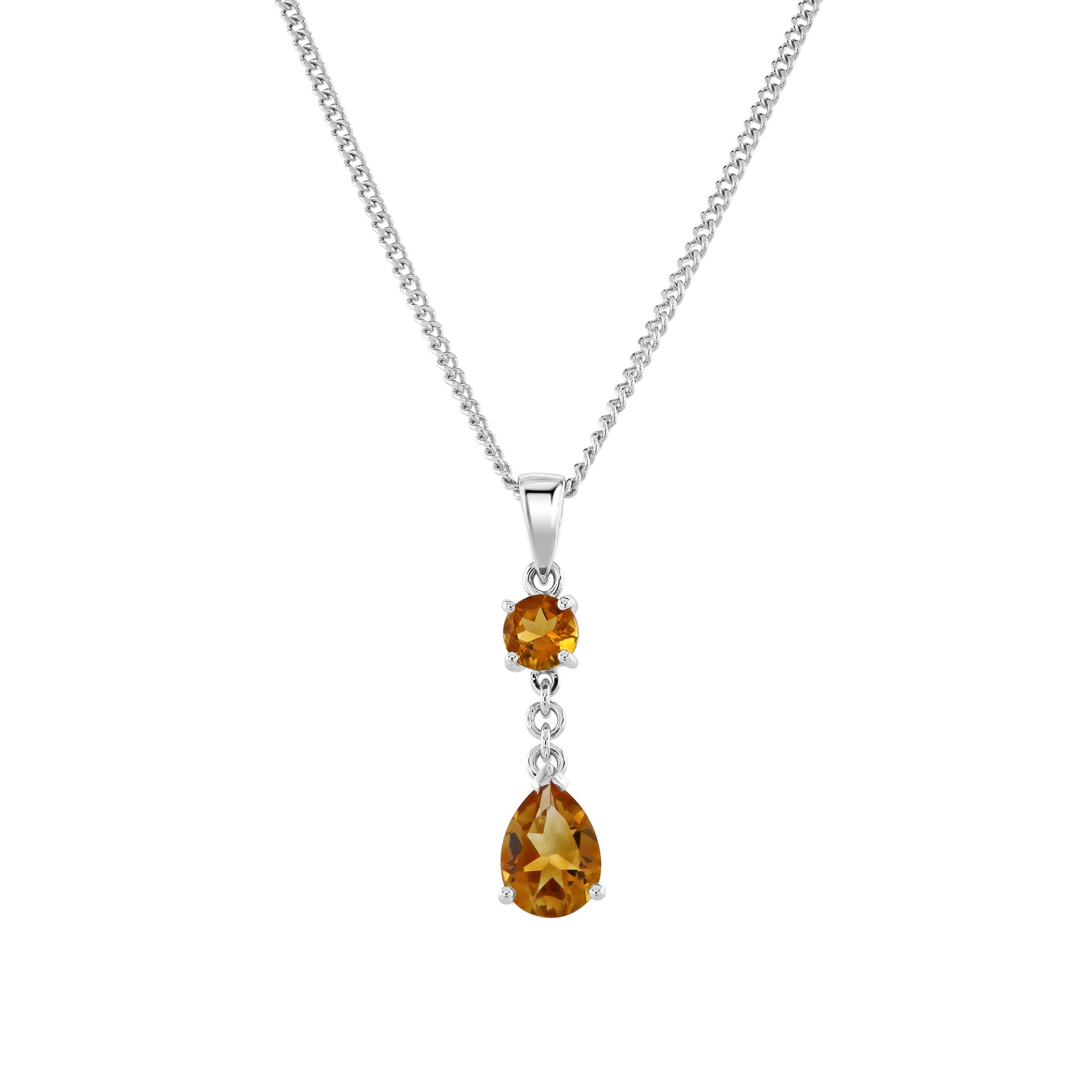 18ct White Gold Pear and Round Citrine Drop Pendant