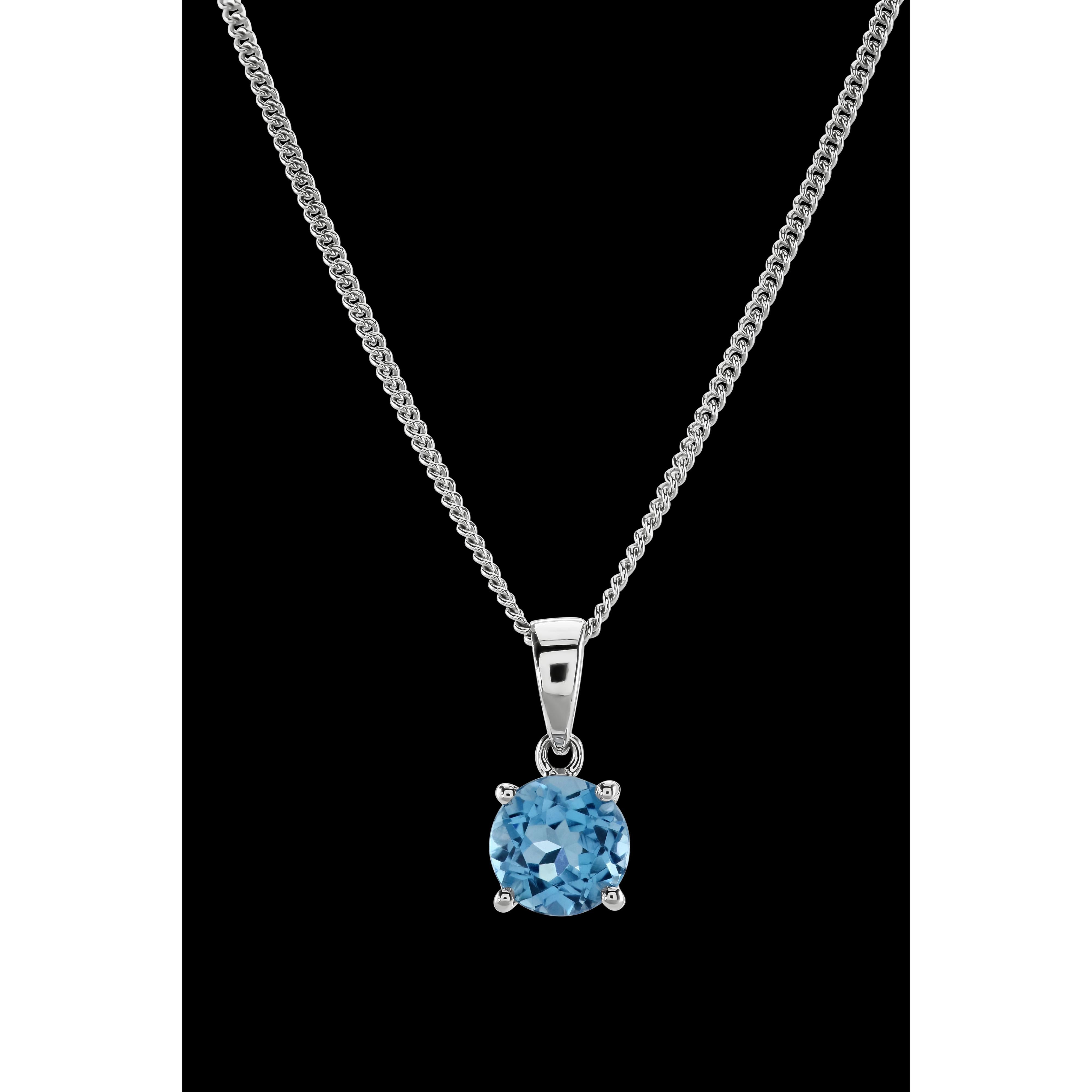 18ct White Gold Rnd Blue Topaz Pendant No-Chain