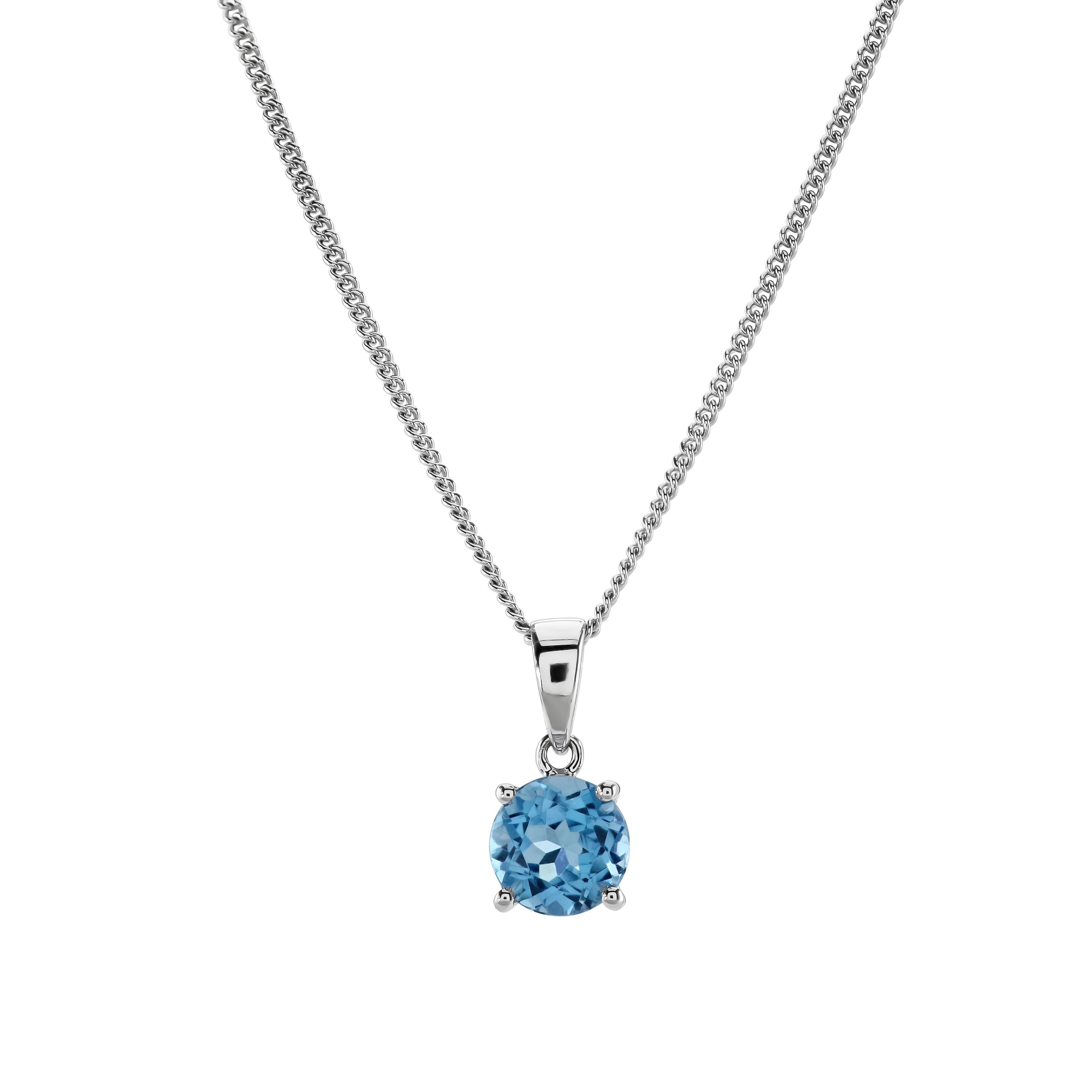 18ct White Gold Rnd Blue Topaz Pendant No-Chain