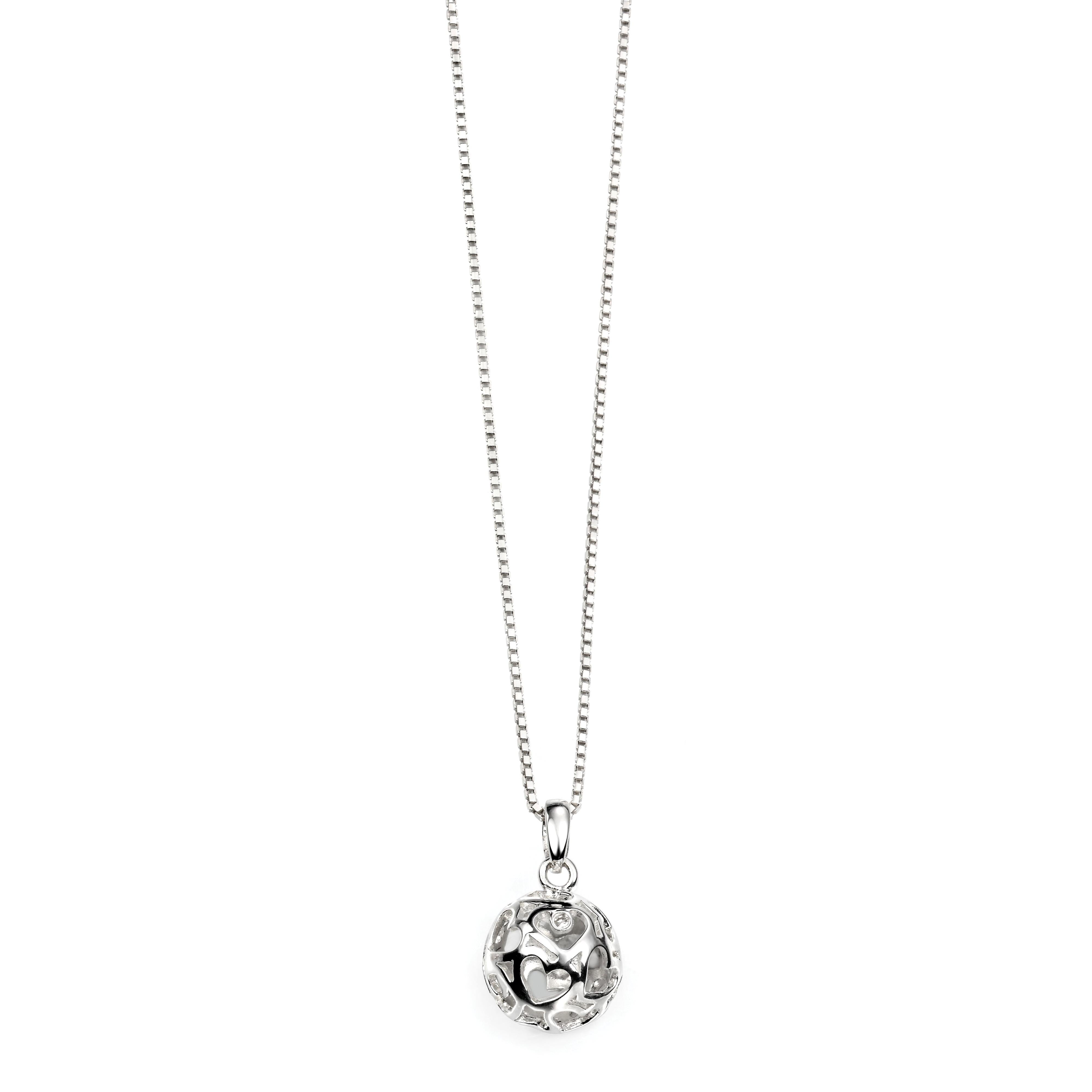 Silver Diamond Set Heart Ball Pendant