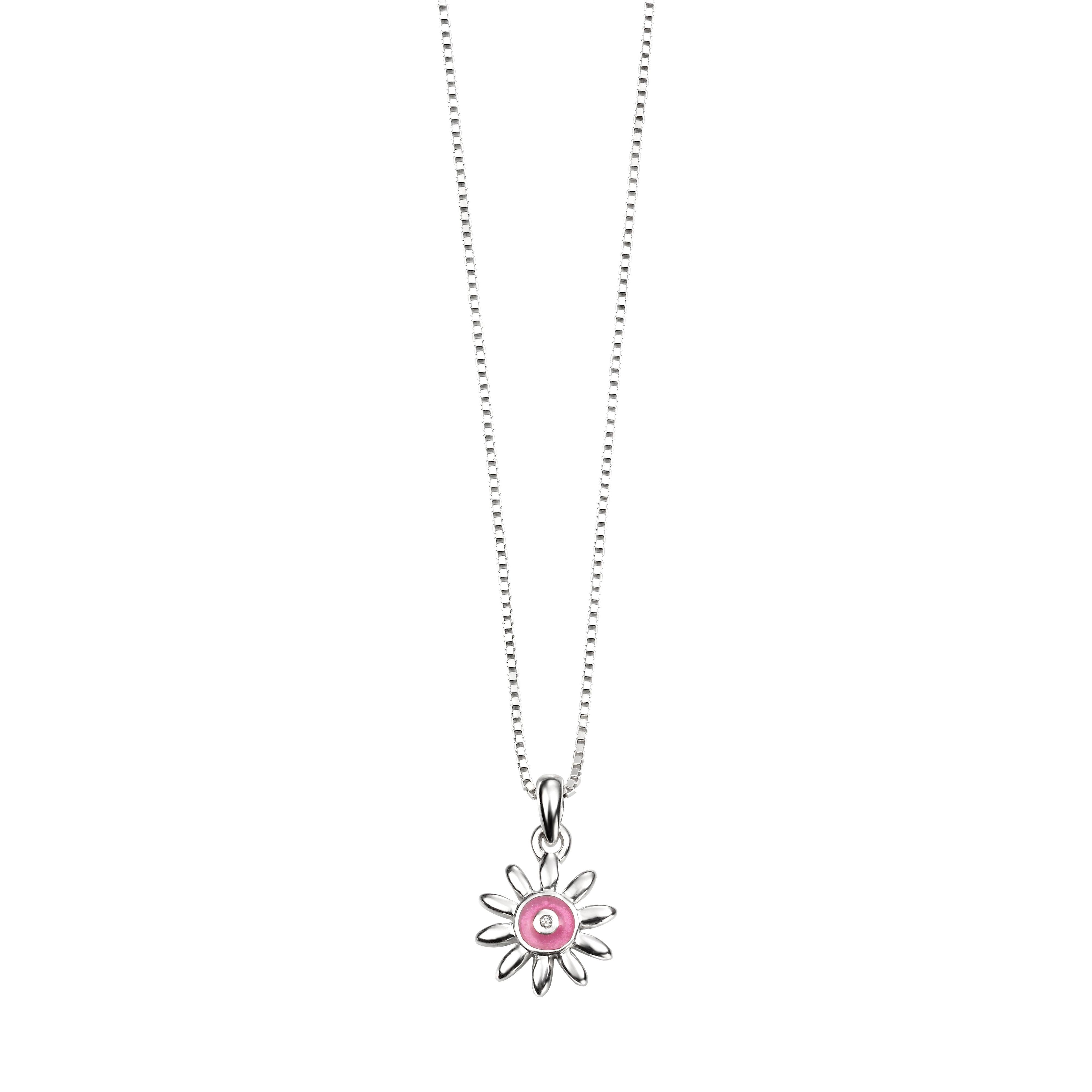 Silver & Pink Enamel Daisy Pendant