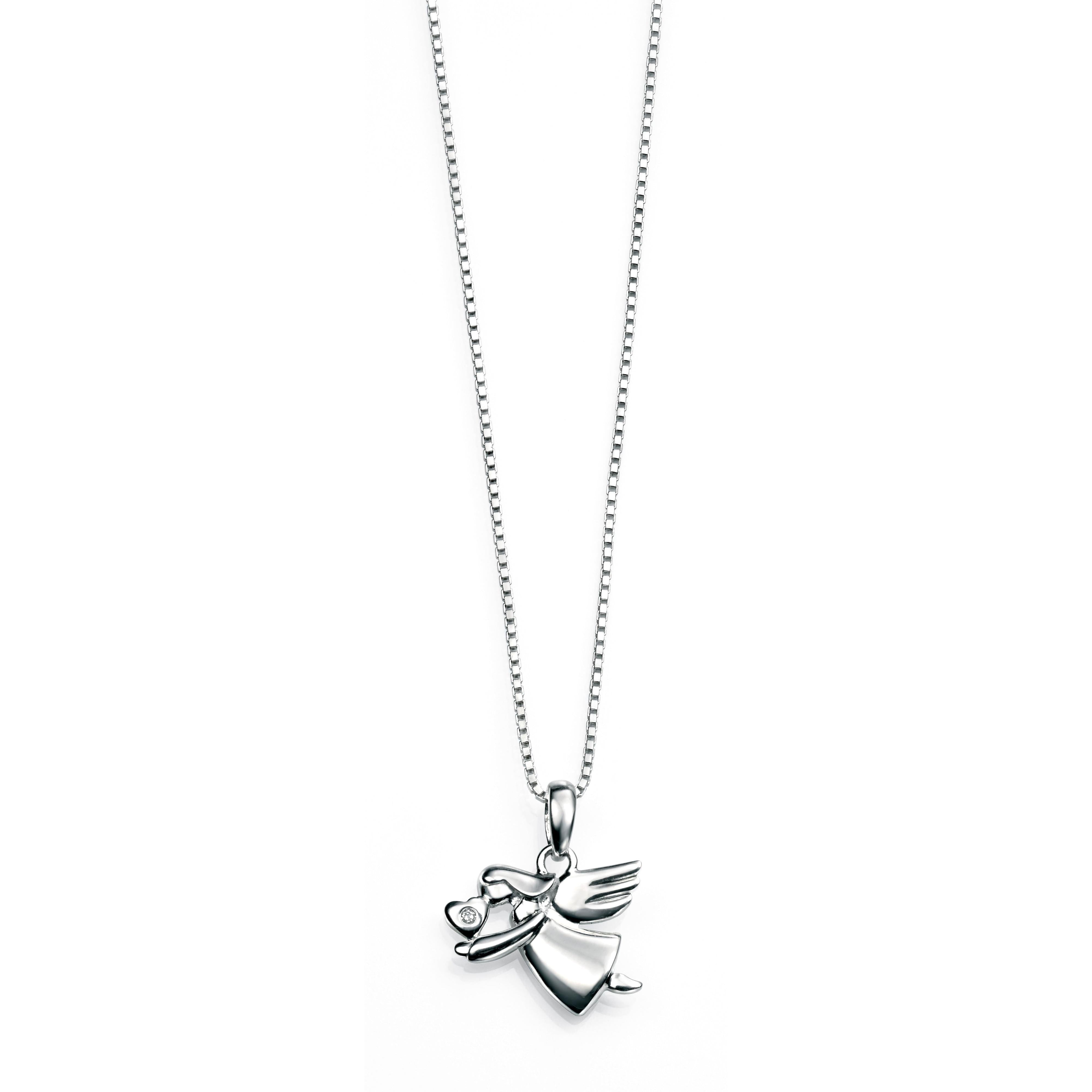 Silver Diamond Set Angel Pendant