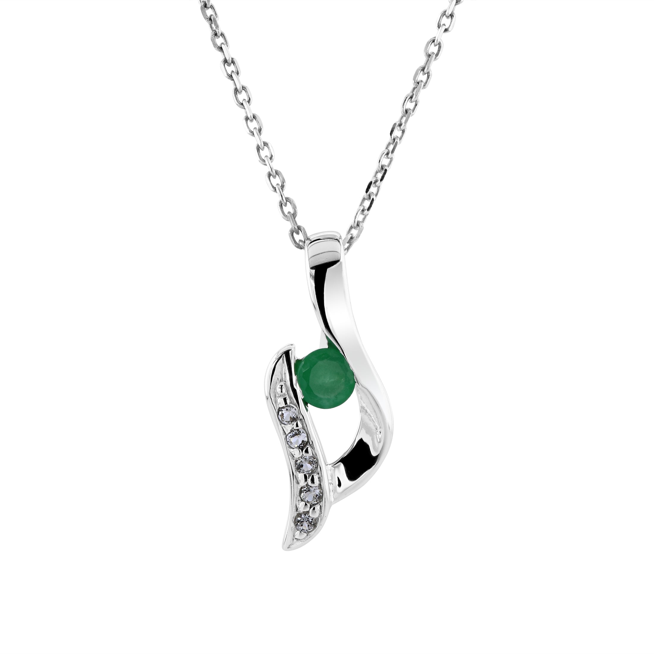 Silver Emerald & White Topaz Set Twist Pendant