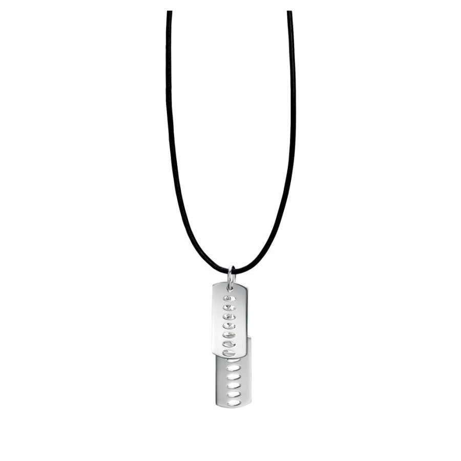 Fred Bennett Silver Cutout Dog Tag Pendant on Leather Cord