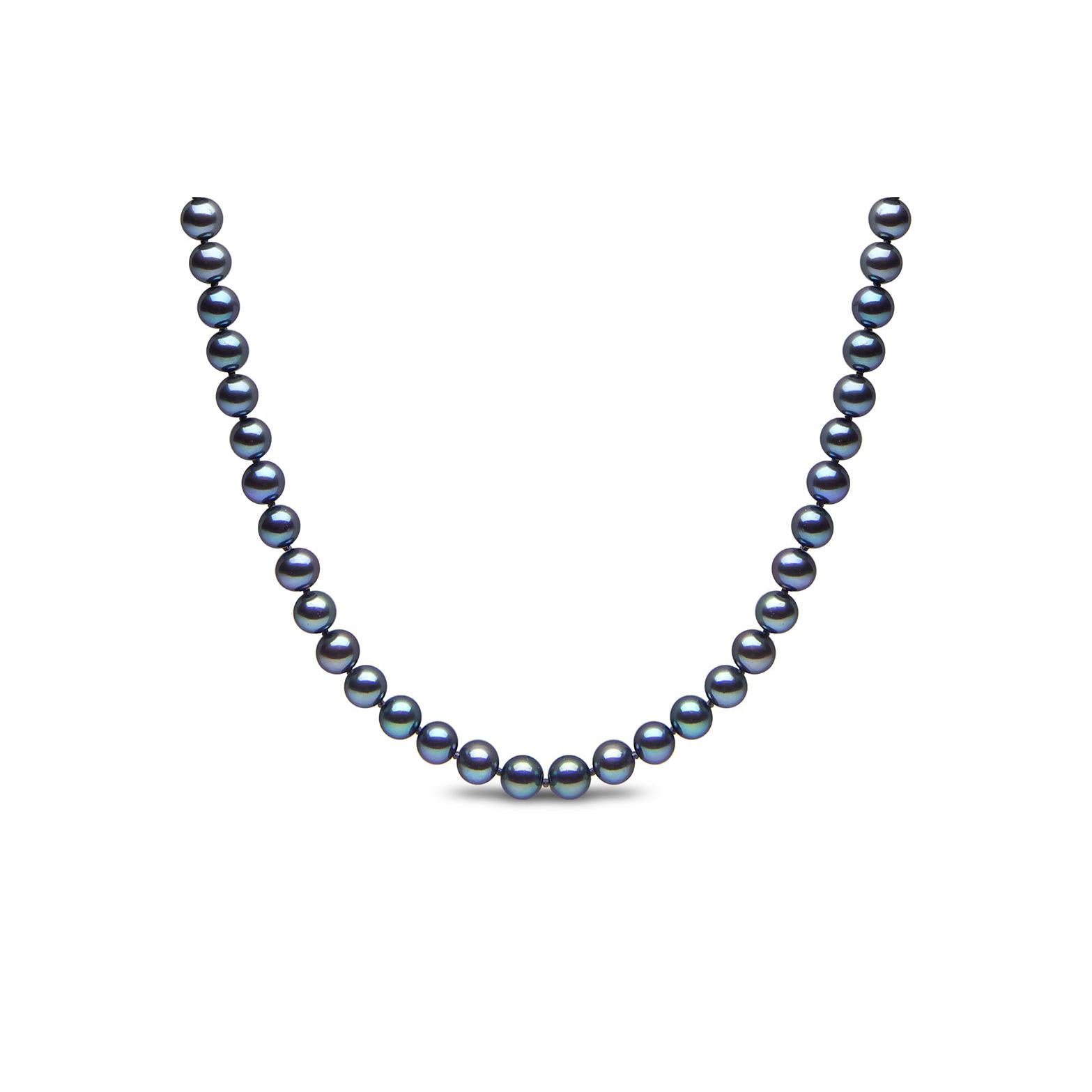 16" 5.5-6.0mm Black Cultured Freshwater Pearl Necklace with 9ct White Gold Ball Clasp