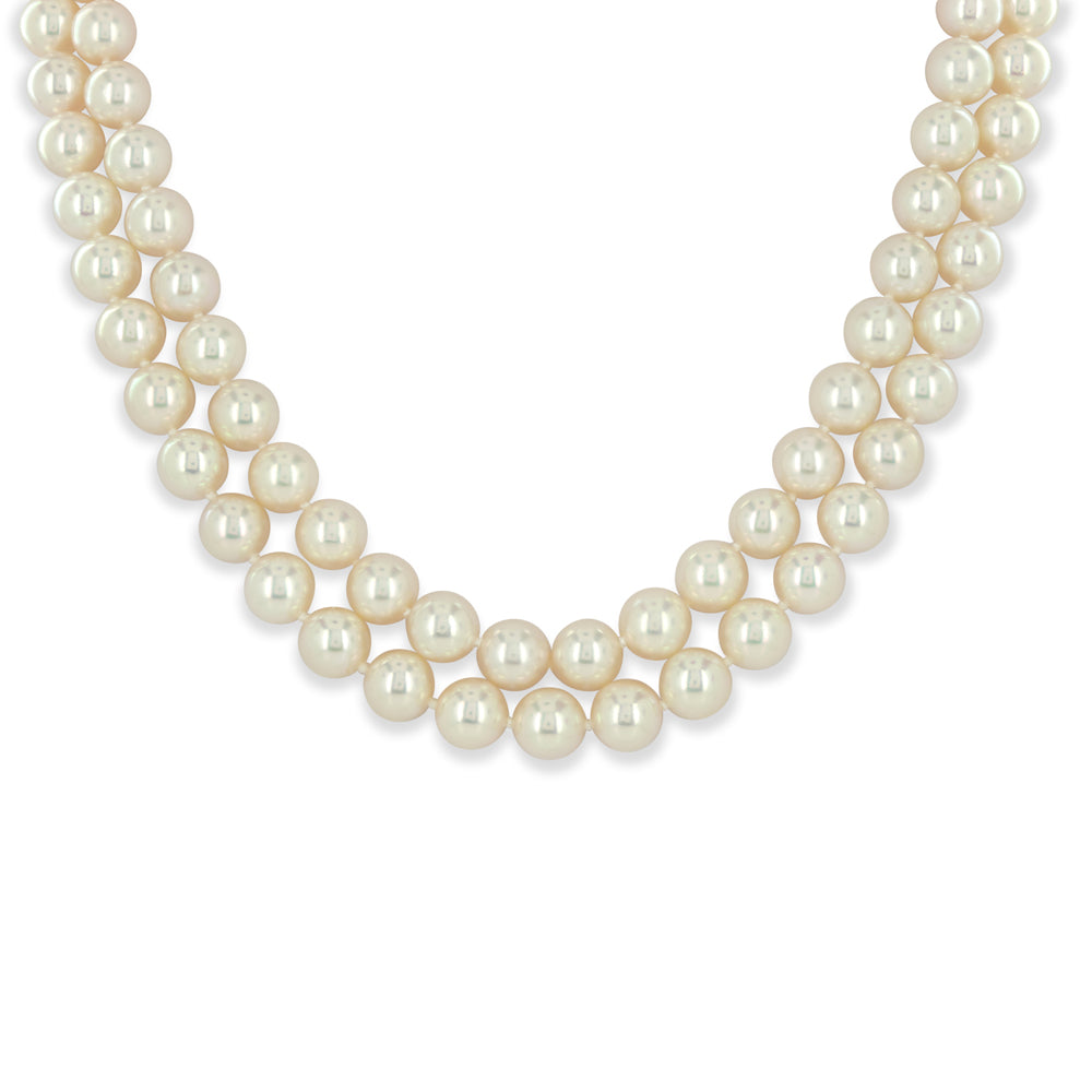 2-Row Akoya Cultured Pearl Necklace with 18ct White Gold Clasp