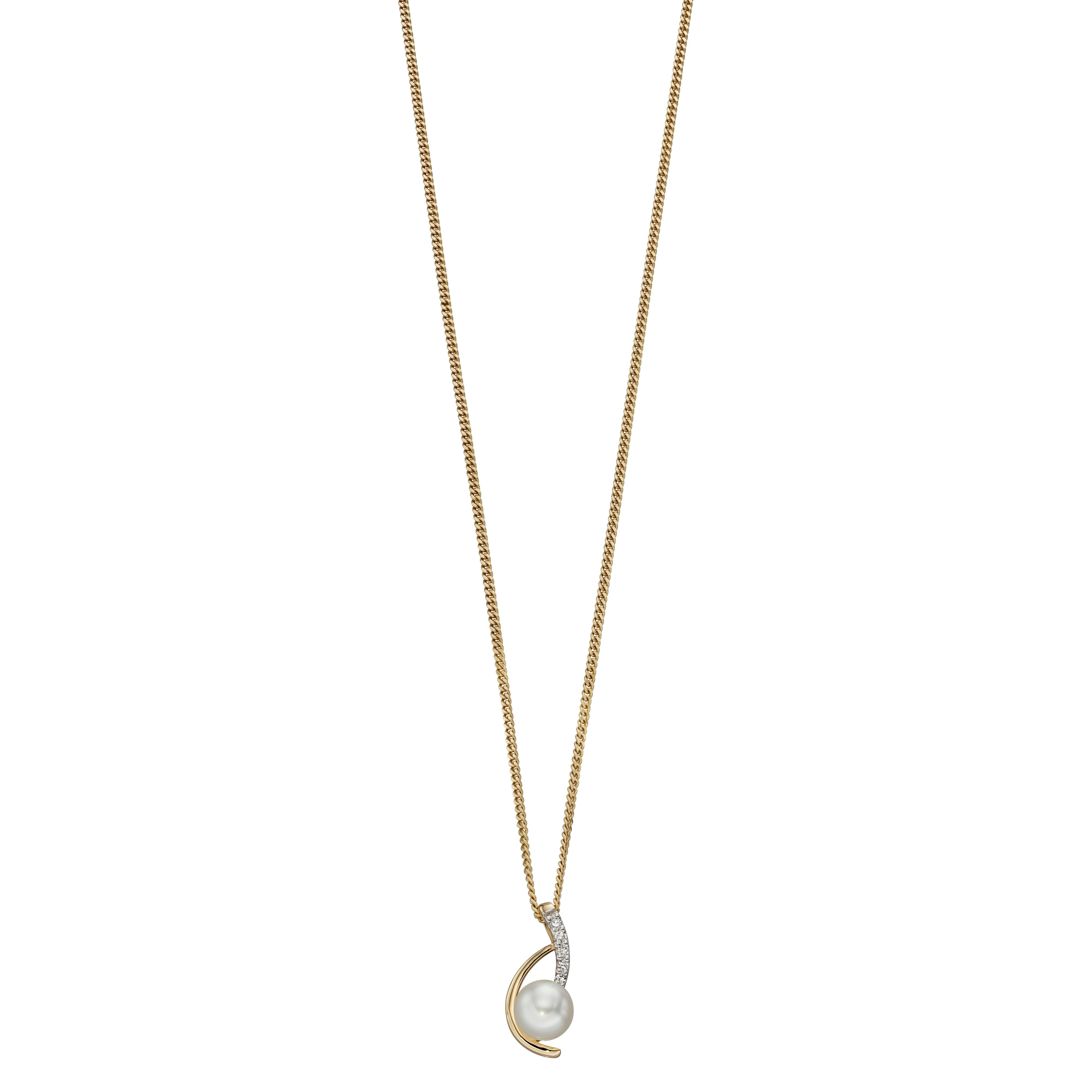 9ct Yellow Gold Cultured Feshwater Pearl & Diamond Set Swirl Pendant