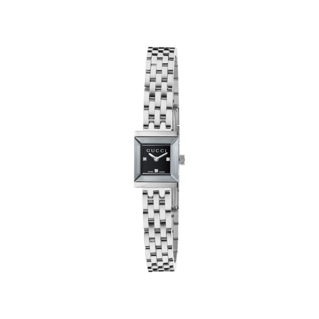 G-Frame ss blk squre dia set dial bly qtz wtch