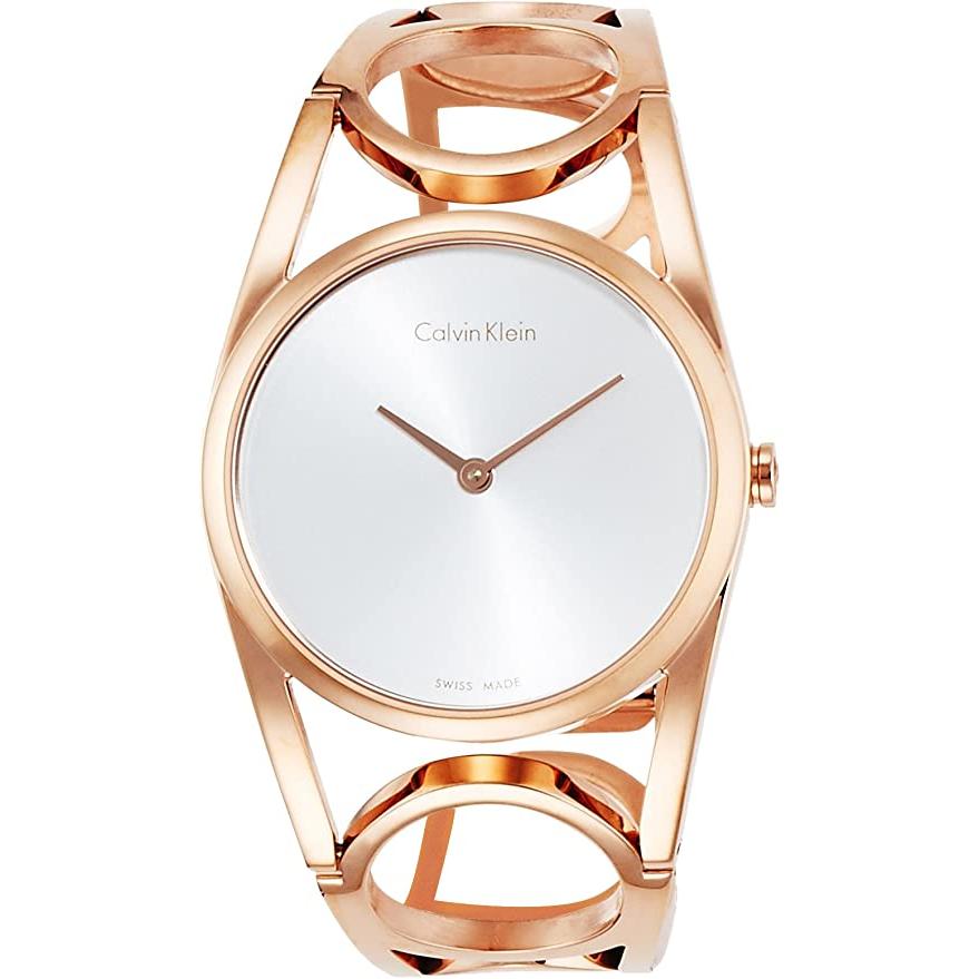 Ladies Round Rose Gold PVD Silver Dial Bracelet Quartz Watch
