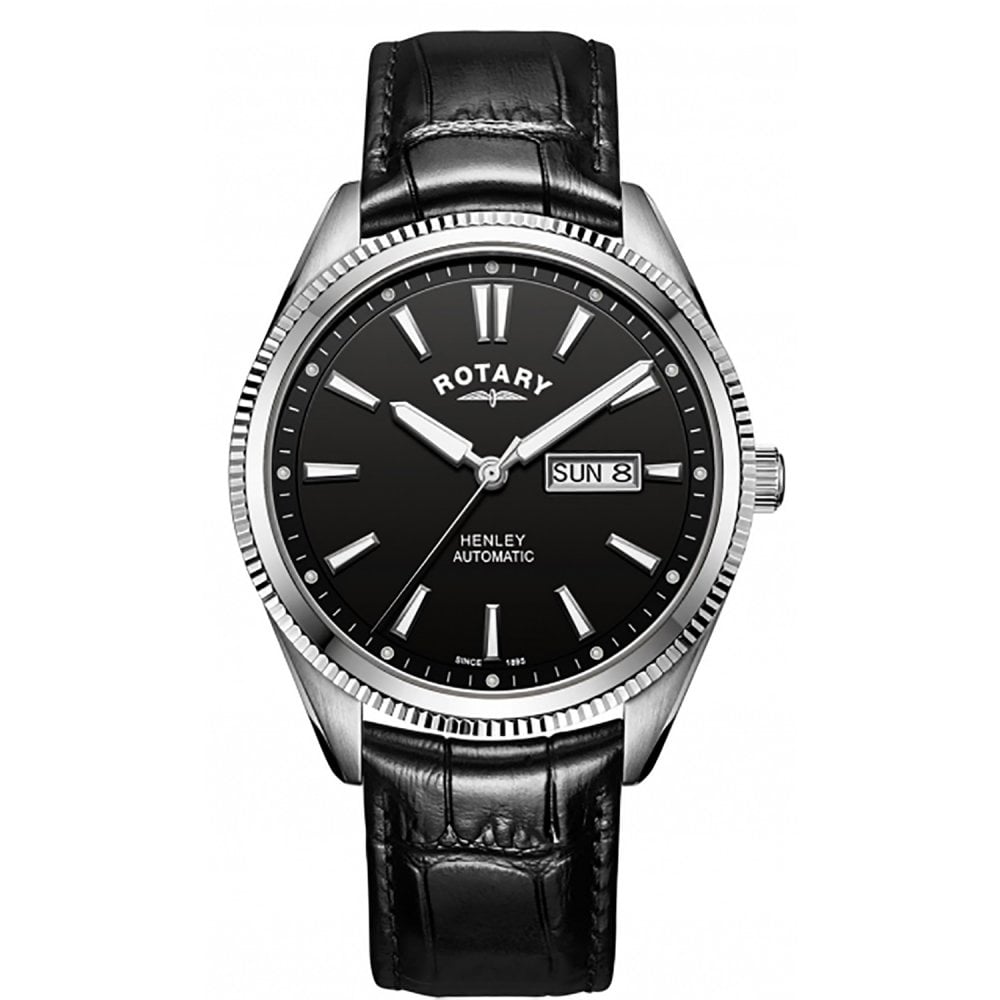 Henley stainless steel black leather strap automatic watch