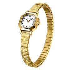 Yellow gold PVD-coated stainless steel octagonal white dial expanding bracelet watch