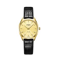 Ultra Slim yellow gold PVD-plated stainless steel case champagne baton dial black leather strap quar