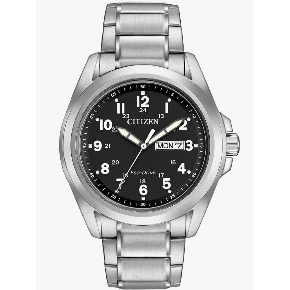 Stainless steel Sports Eco-Drive black dial bracelet watch