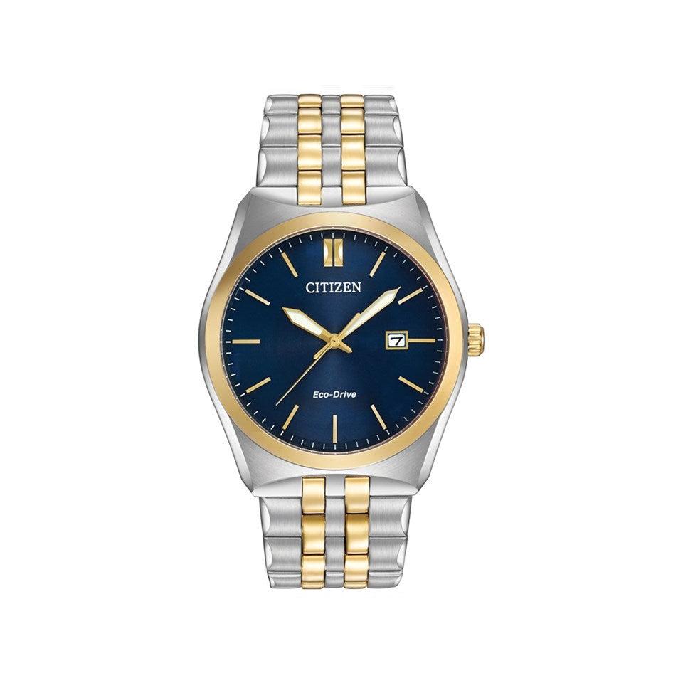 Gents Eco-Drive Watch. Blue Dial Two Tone