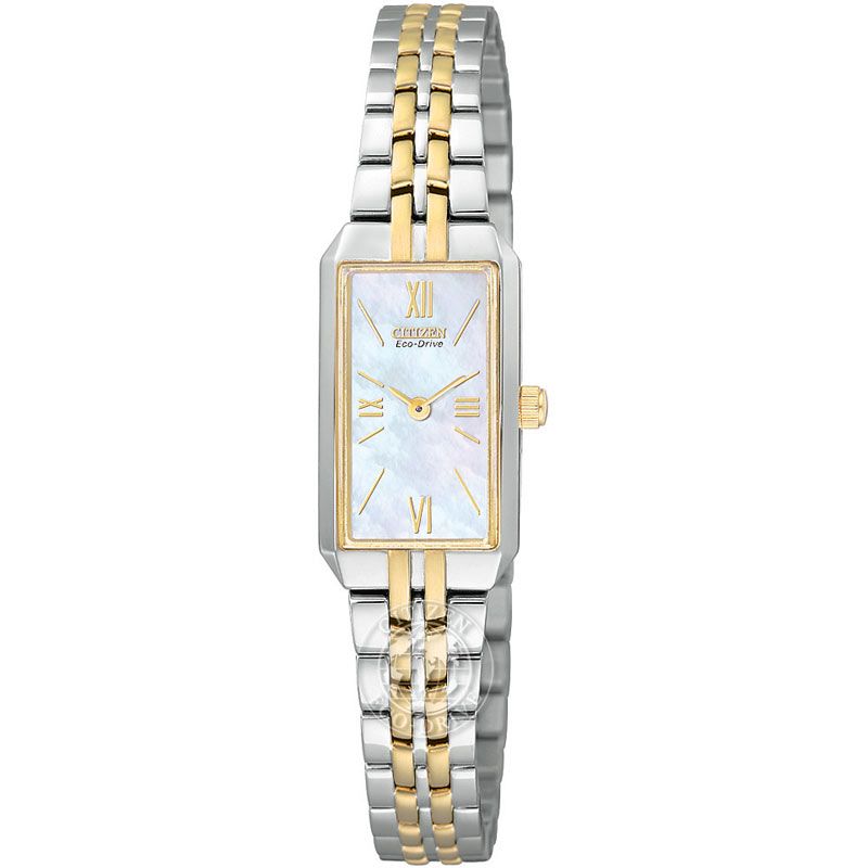 Silhouette stainless steel and yellow gold PVD plated case rectangular mother-of-pearl bracelet watc