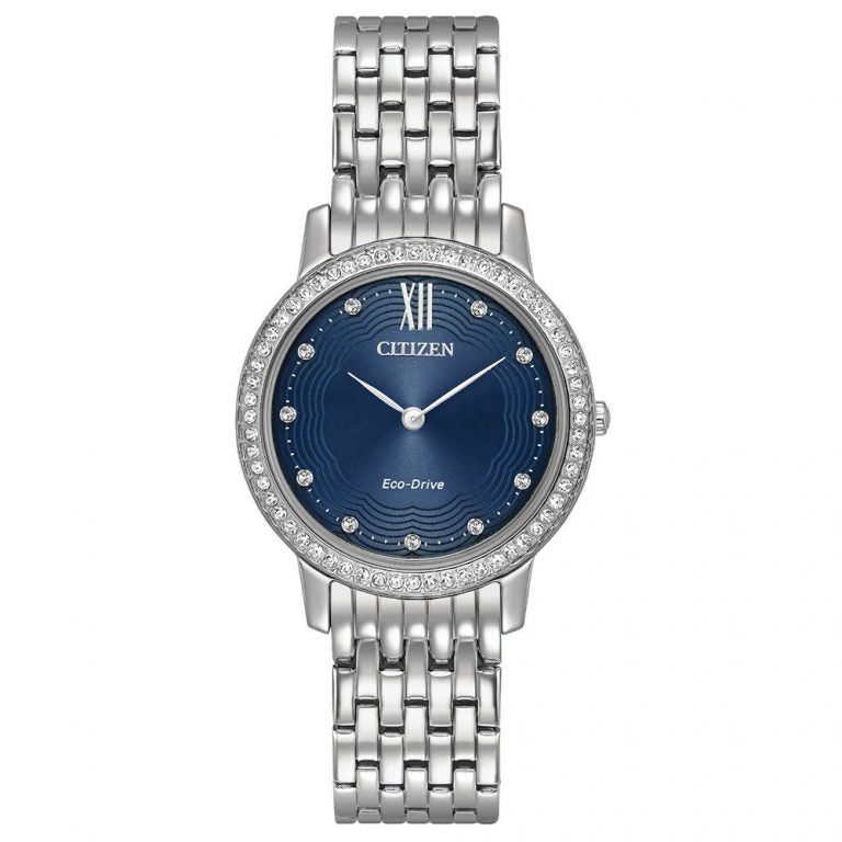 Ladies Silhouette Crystal Blue Dial Bracelet Eco-Drive Watch