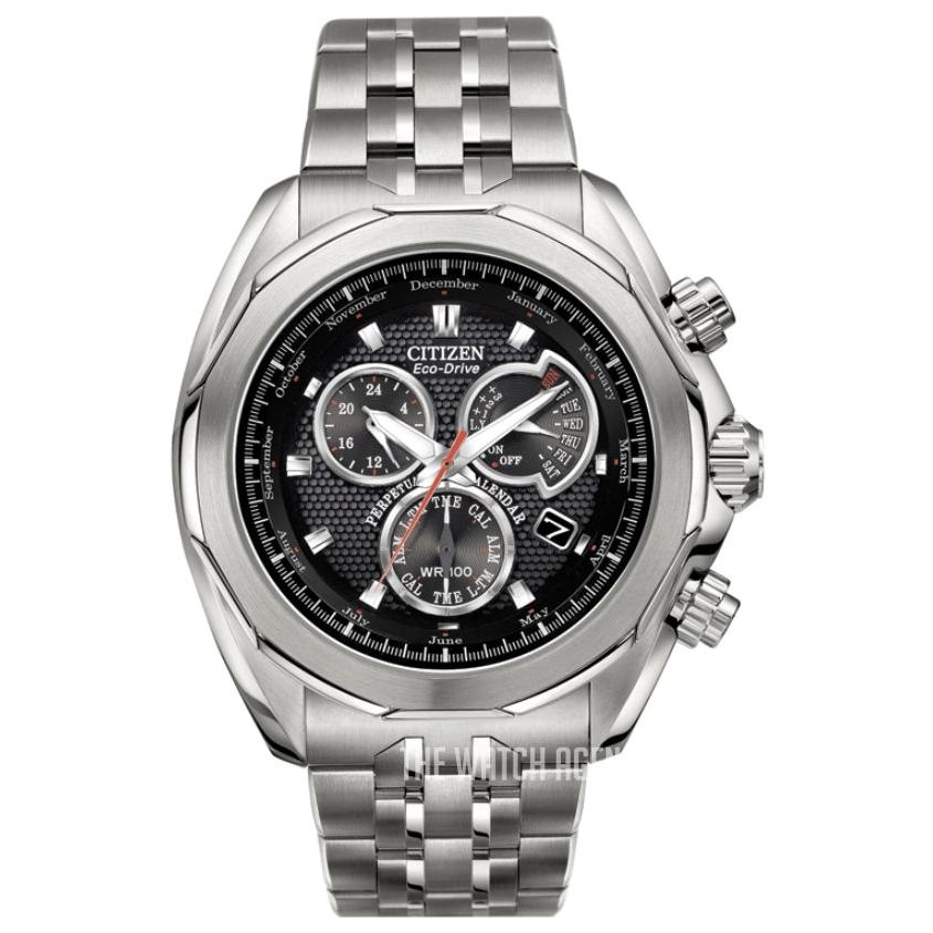 Signature stainless steel case black dial perpetual calendar bracelet Eco-Drive Chronograph watch