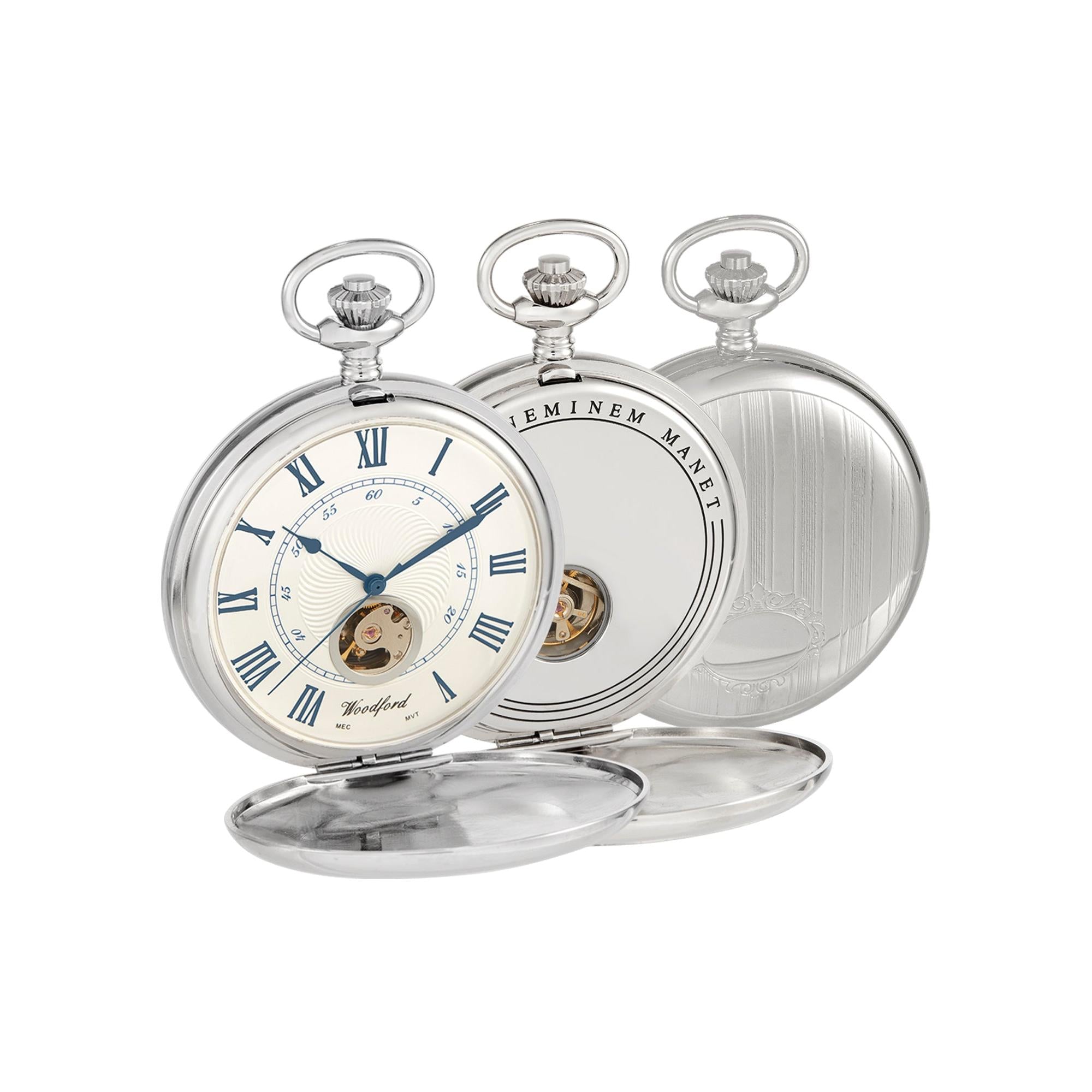 Chrome Mechanical Open Heart Pocket Watch