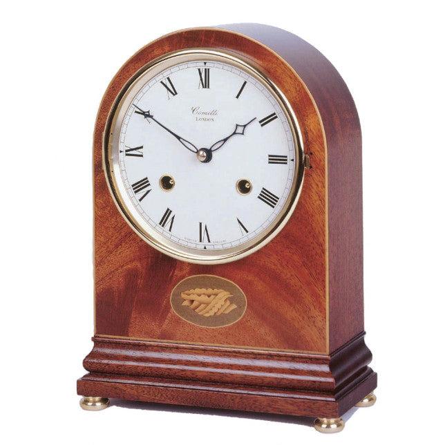 Inlaid Mahogany Arch Top Mechanical Mantle Clock