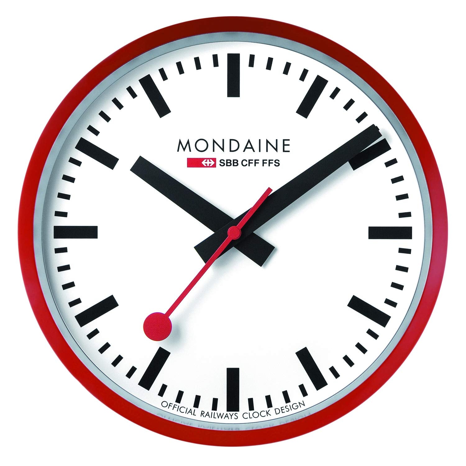 Mondaine 25cm Clock White Dial Red Aluminium Frame
