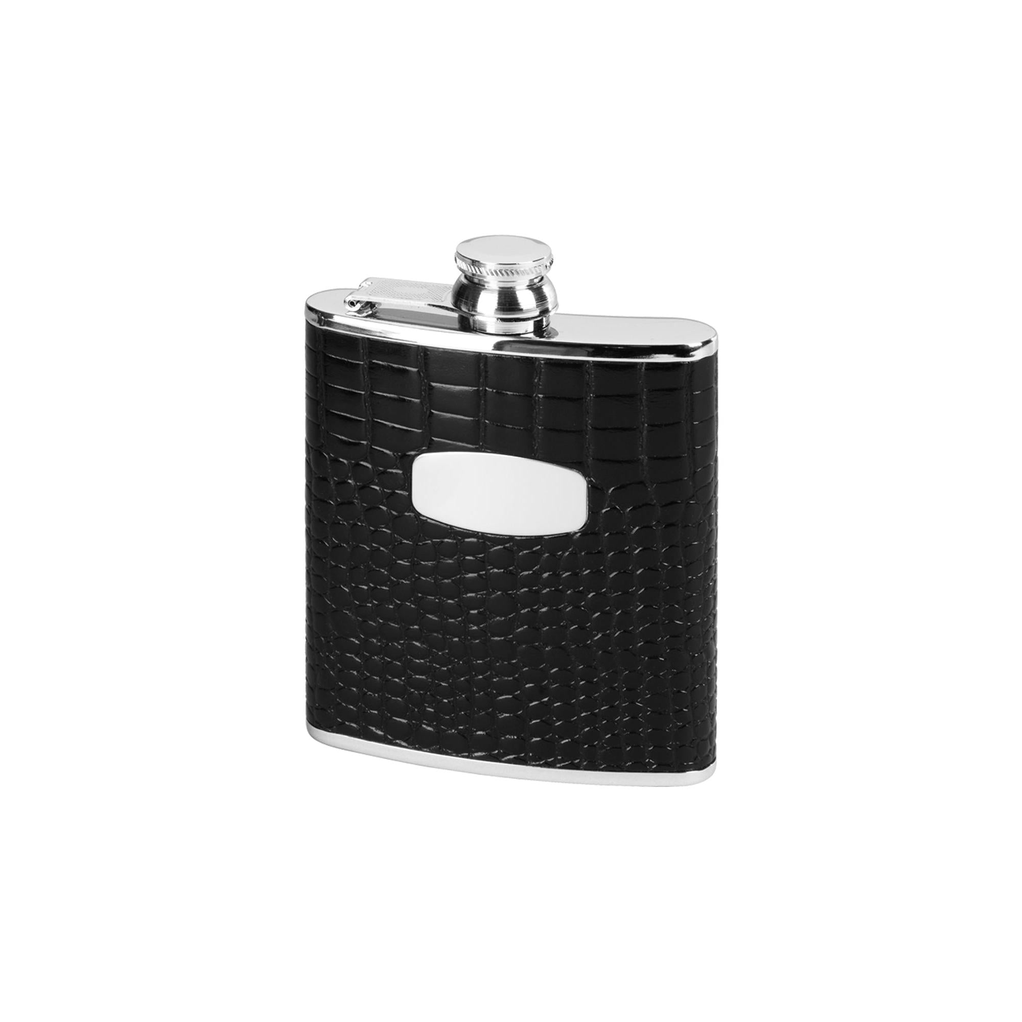 Stainless Steel 6oz Black Crocodile Effect Hip Flask