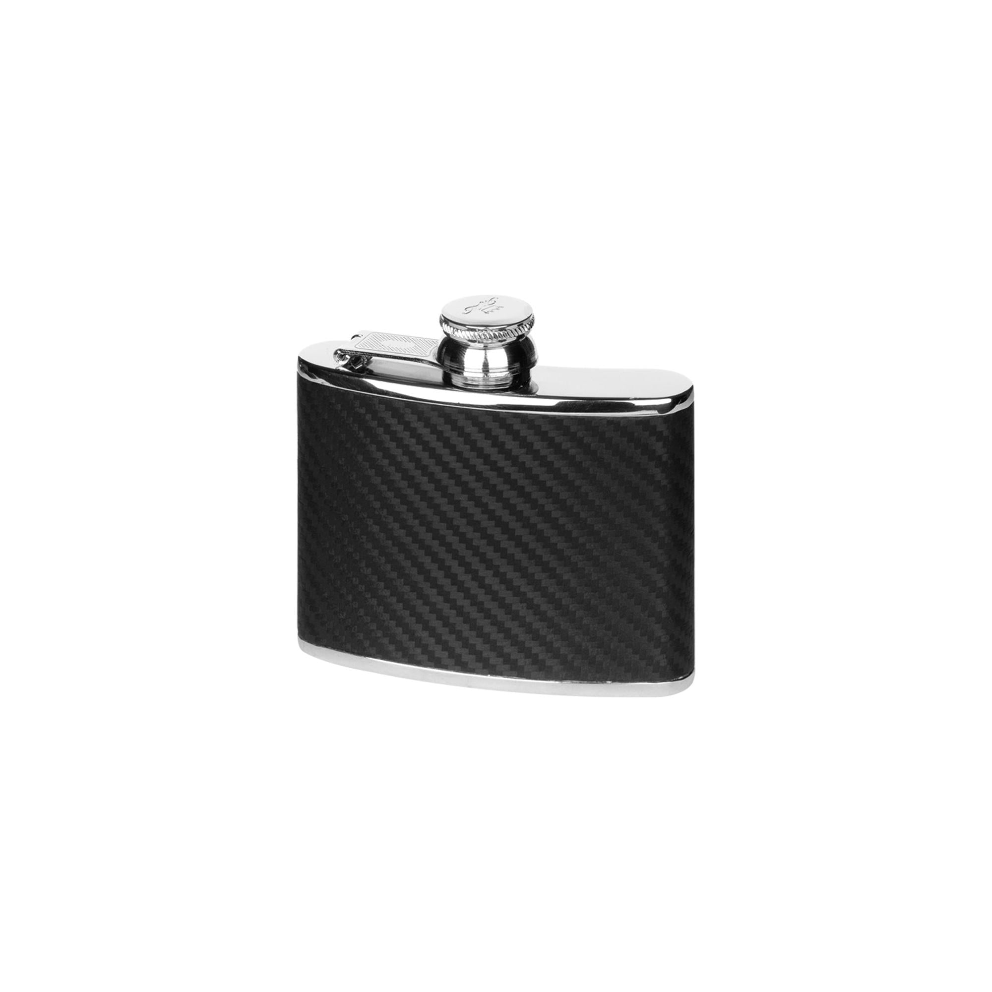 Stainless Steel 4oz Black Carbon Effect Hip Flask