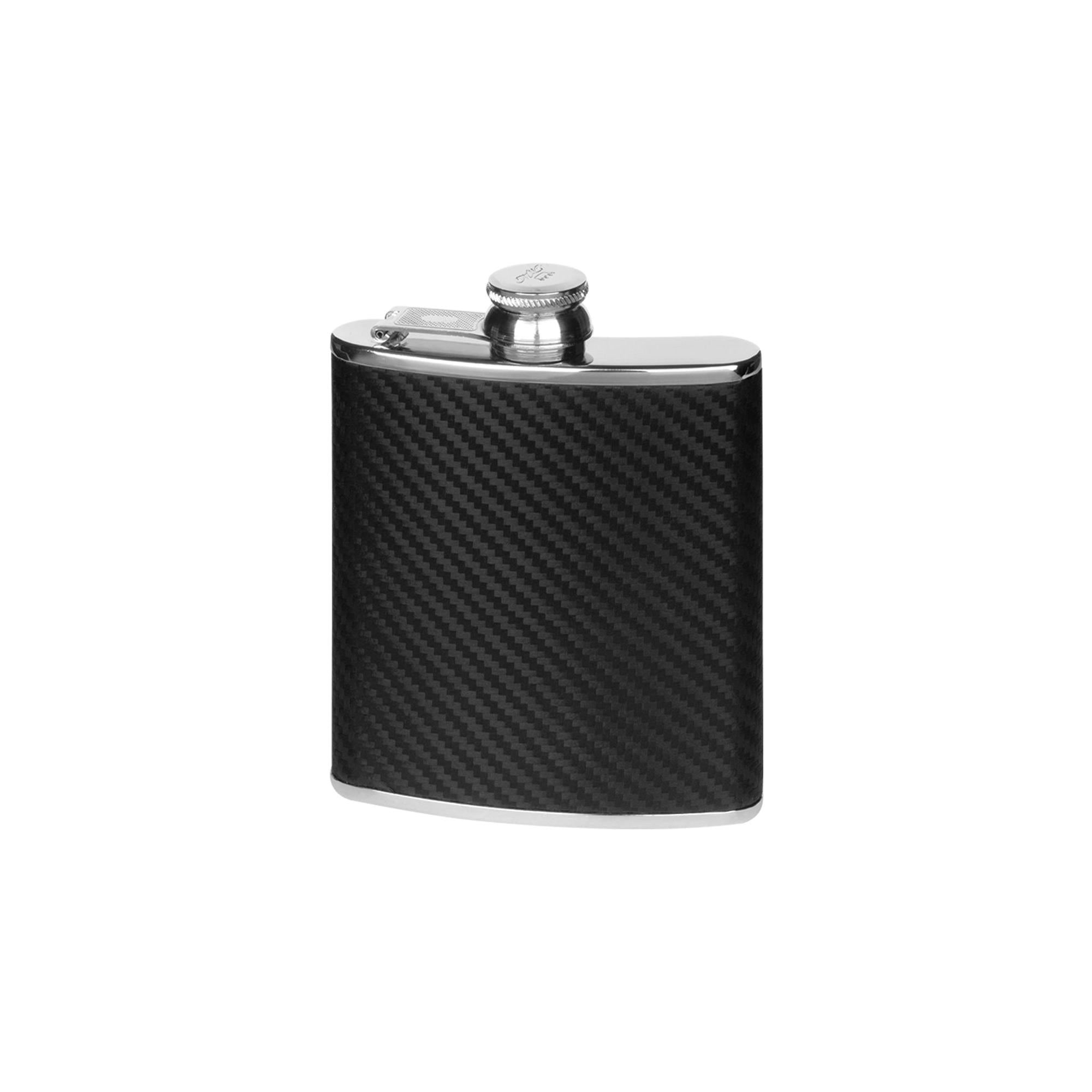 Stainless Steel 6oz Black Carbon Effect Hip Flask